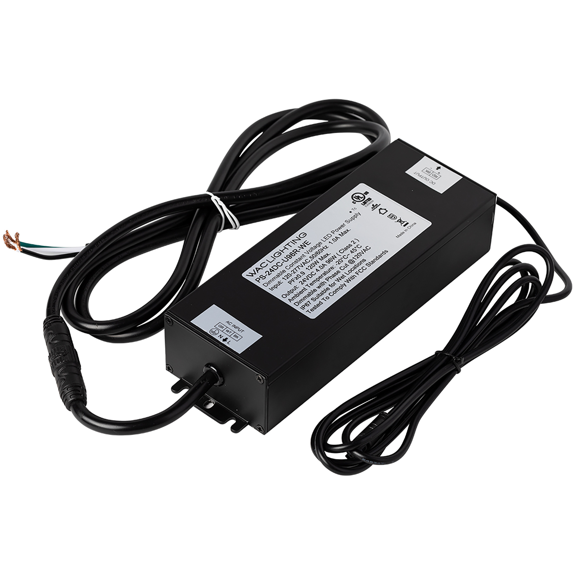 WAC 24VDC Strip Light LED LED 96 watt 120-240-277 Outdoor Strip Light Power Supply in Black, WAC Lighting