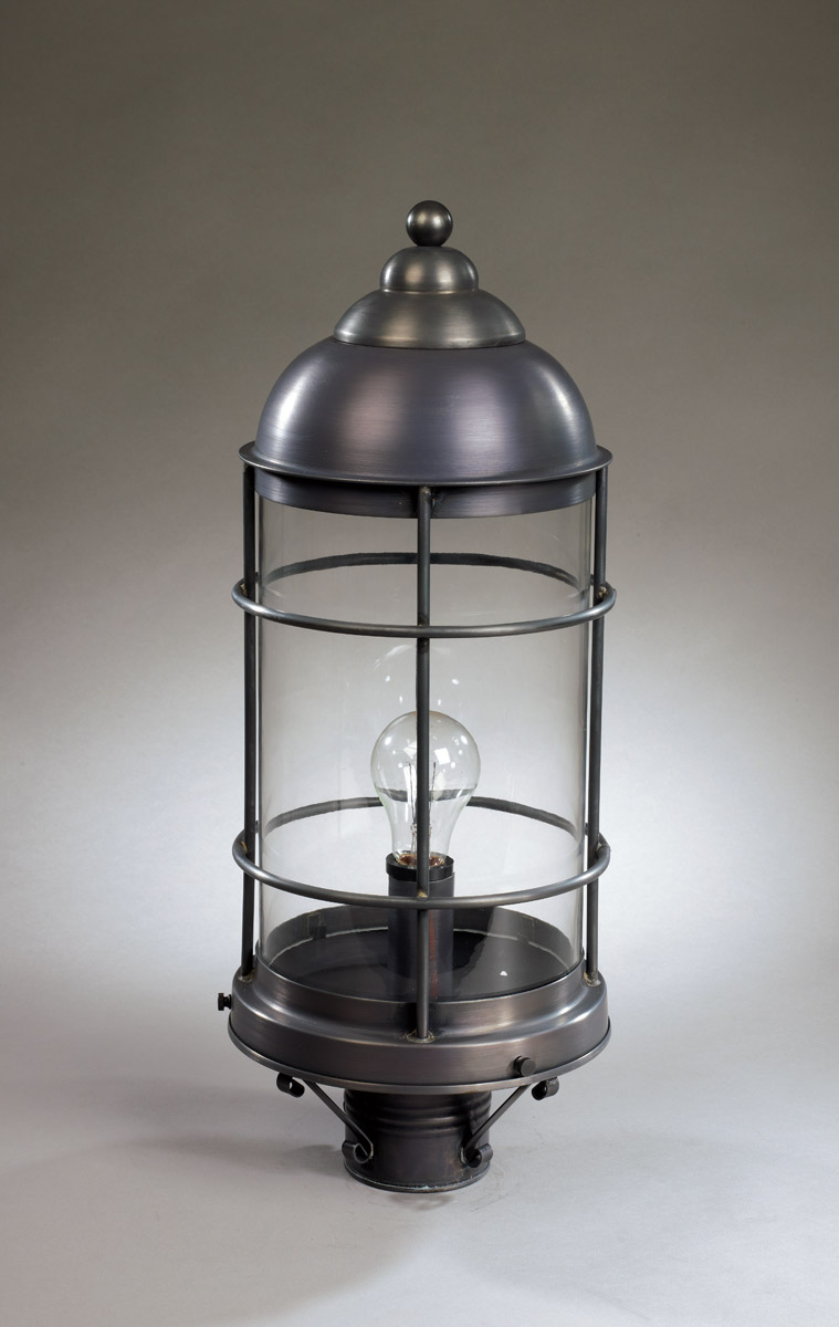 Nautical 1 Light 22 inch Dark Brass Post Lantern in Frosted Glass