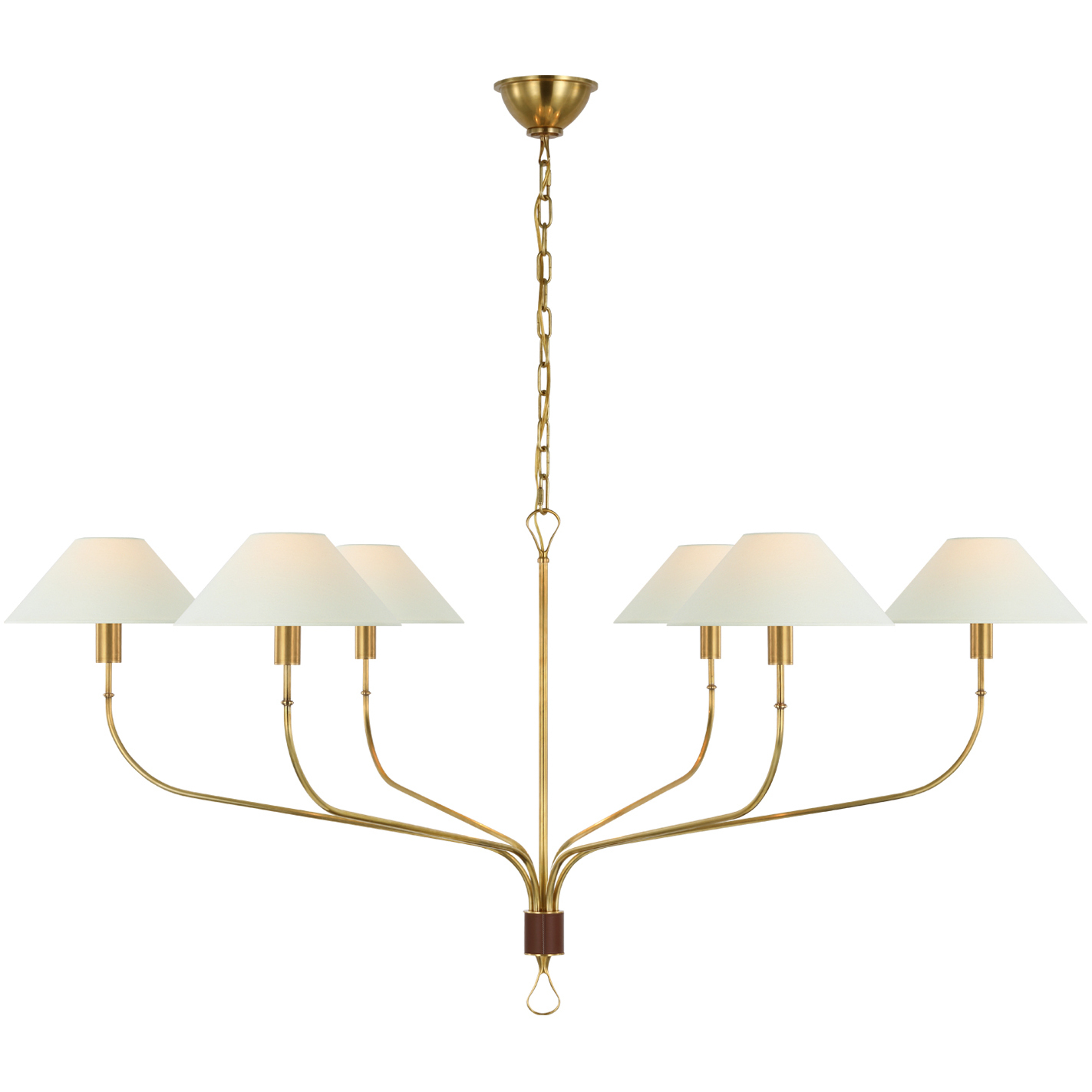 Amber Lewis Griffin LED 42 inch Hand-Rubbed Antique Brass and Saddle Leather Tail Chandelier Ceiling Light, Extra Large