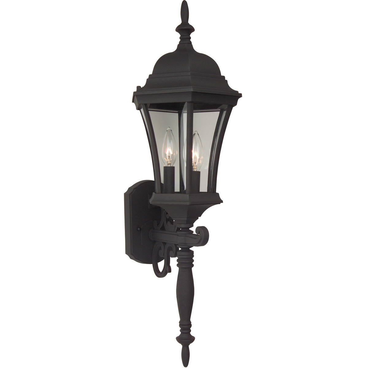 Curved Glass 3 Light 24 inch Textured Black Outdoor Wall Mount, Small
