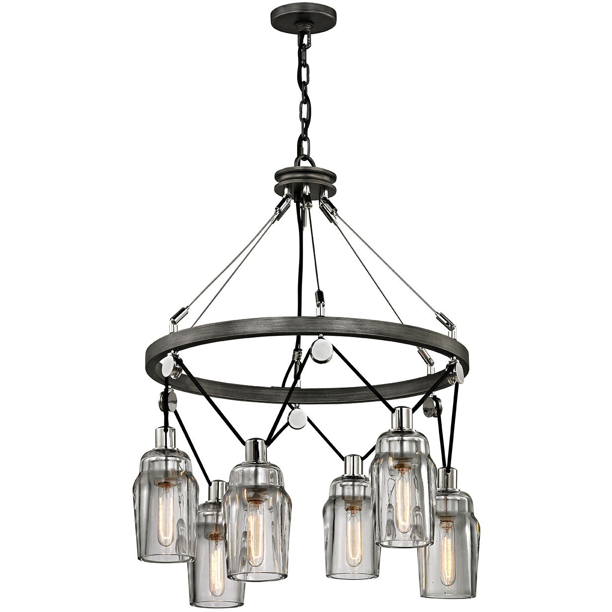 Citizen 6 Light 25 inch Graphite And Polished Nickel Chandelier Ceiling Light, Clear Pressed Glass
