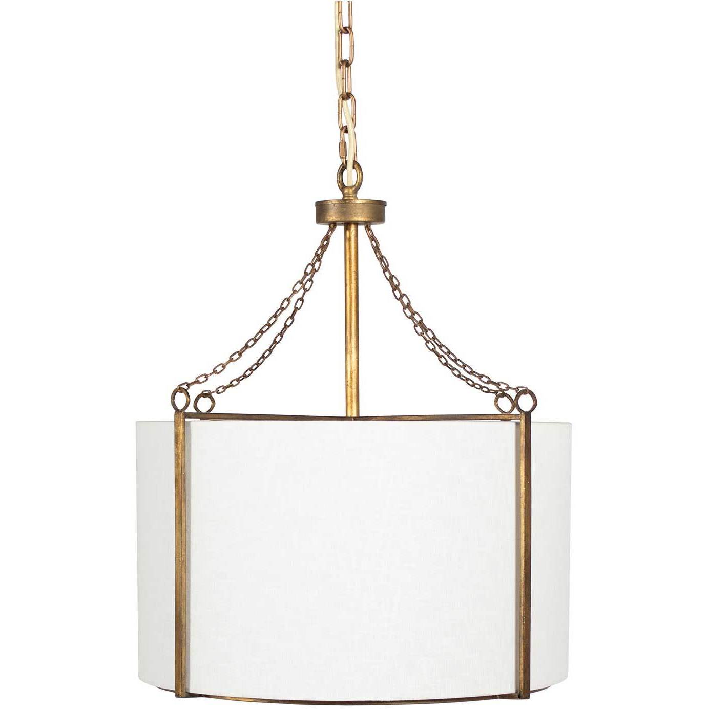 Ivan 3 Light 20.5 inch Antique Gold / White Linen / White Acrylic Diffuser Pendant Ceiling Light