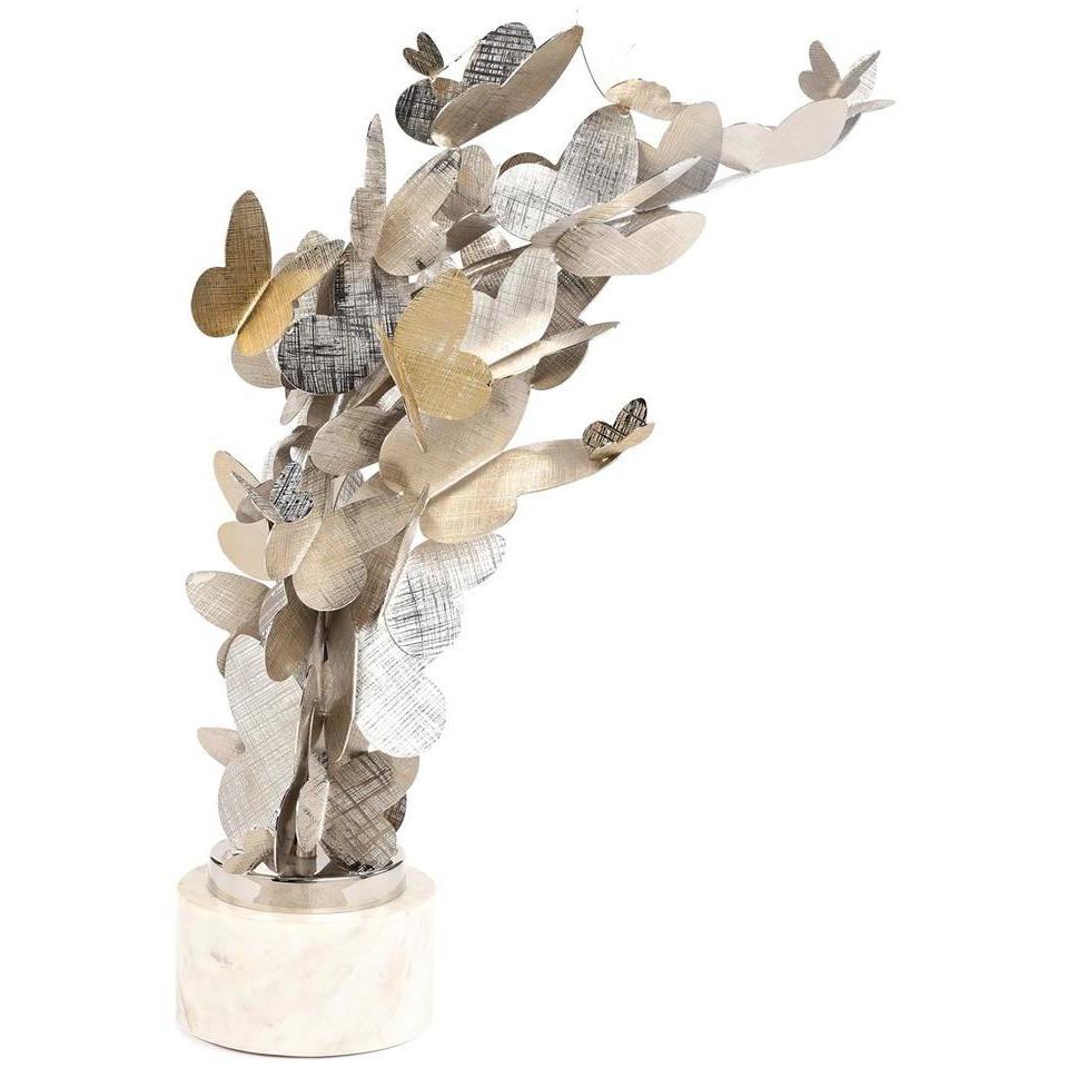 Dancing Butterflies 33 X 20 inch Sculpture in Nickel and Champagne, on Marble, Small