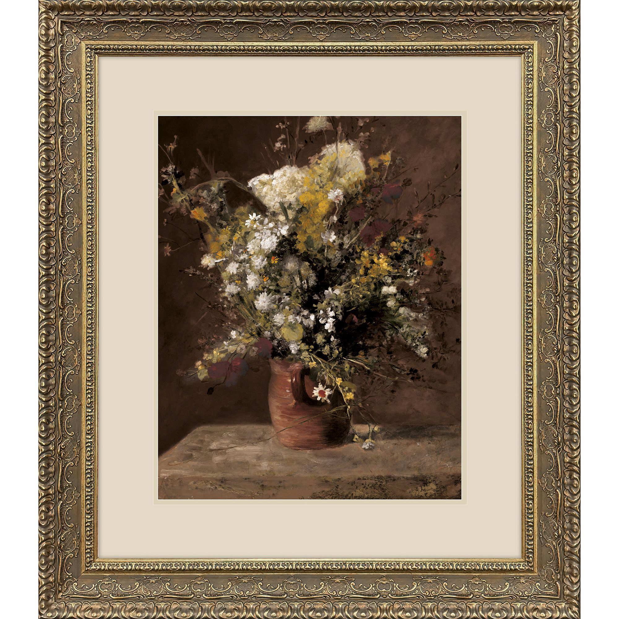Flowers in a Vase Brown and Neutral and Rust and Yellow Framed Art