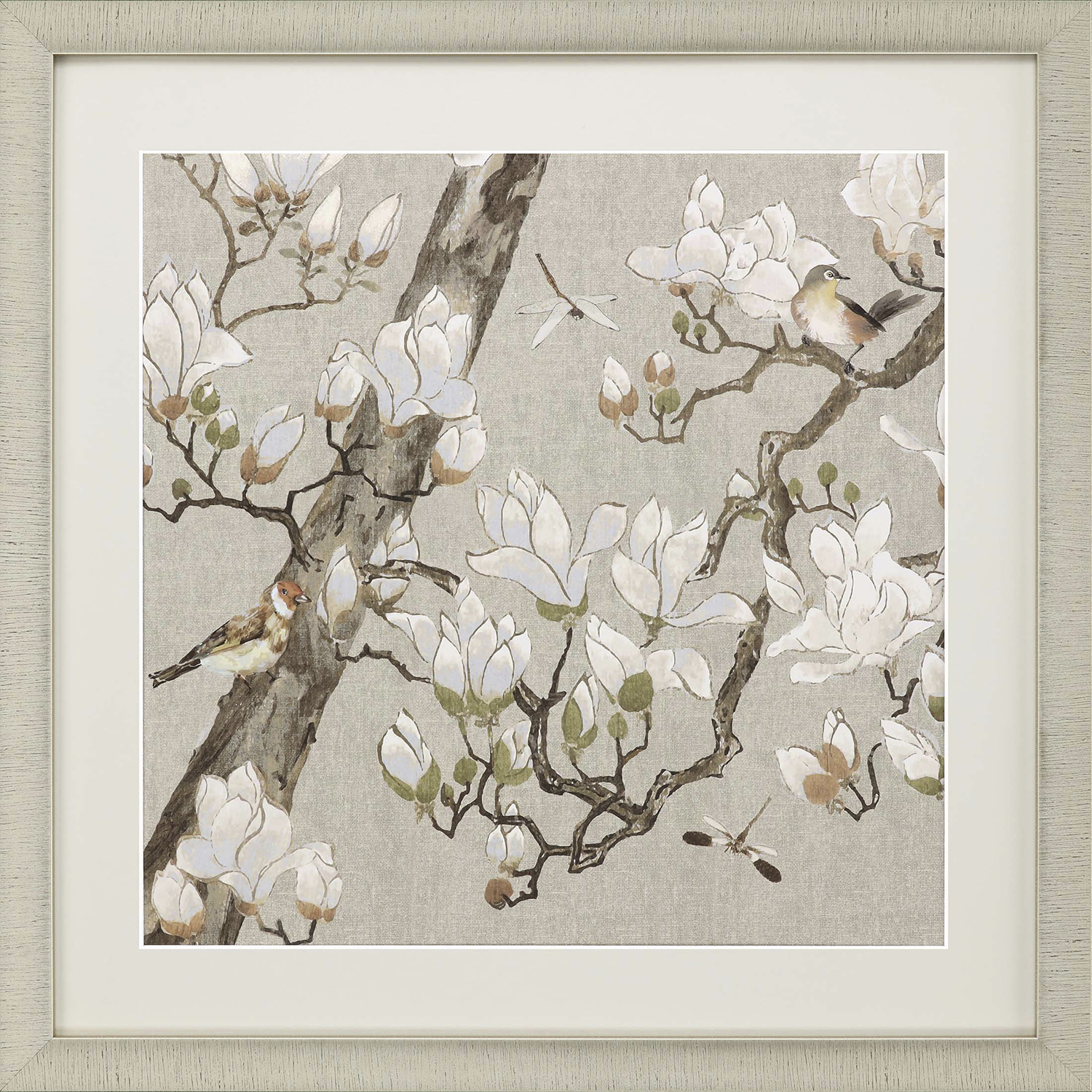 Magnolia Bloom / Magnolia Blossom White and Beige and Brown and Neutral Framed Art