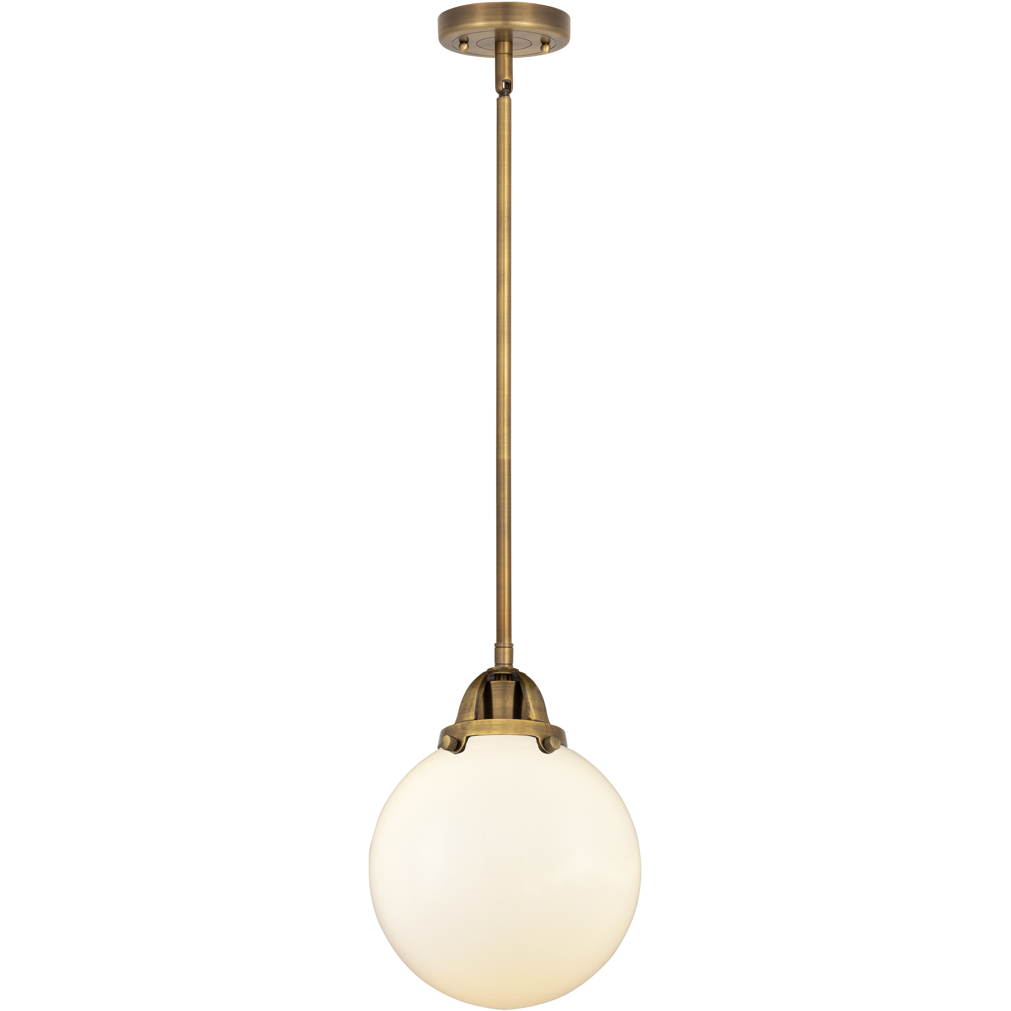Nouveau 2 Beacon 1 Light 8 inch Brushed Brass Mini Pendant Ceiling Light in Incandescent, Matte White