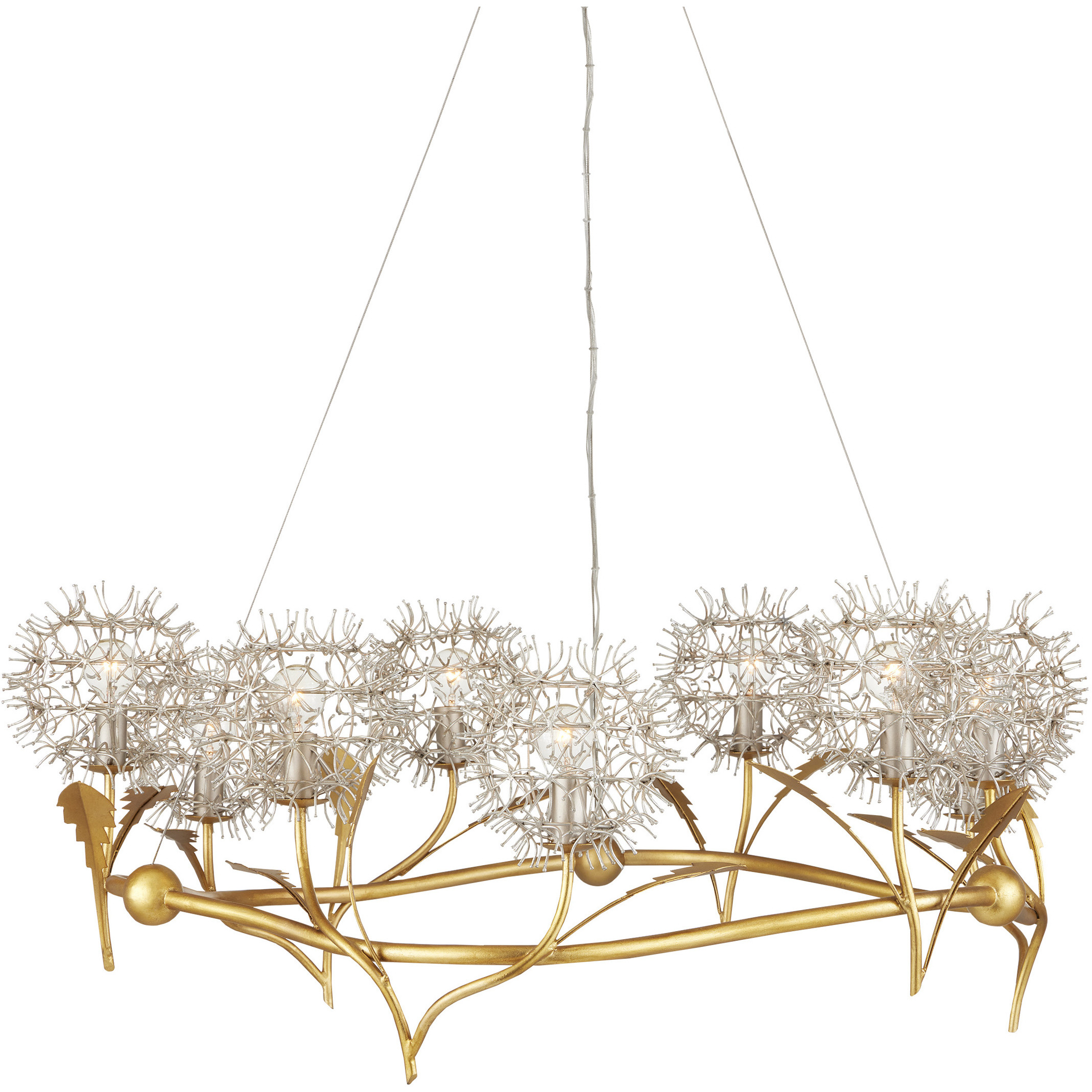 Dandelion 9 Light 38.5 inch Contemporary Silver Leaf and Silver and Contemporary Gold Leaf Chandelier Ceiling Light