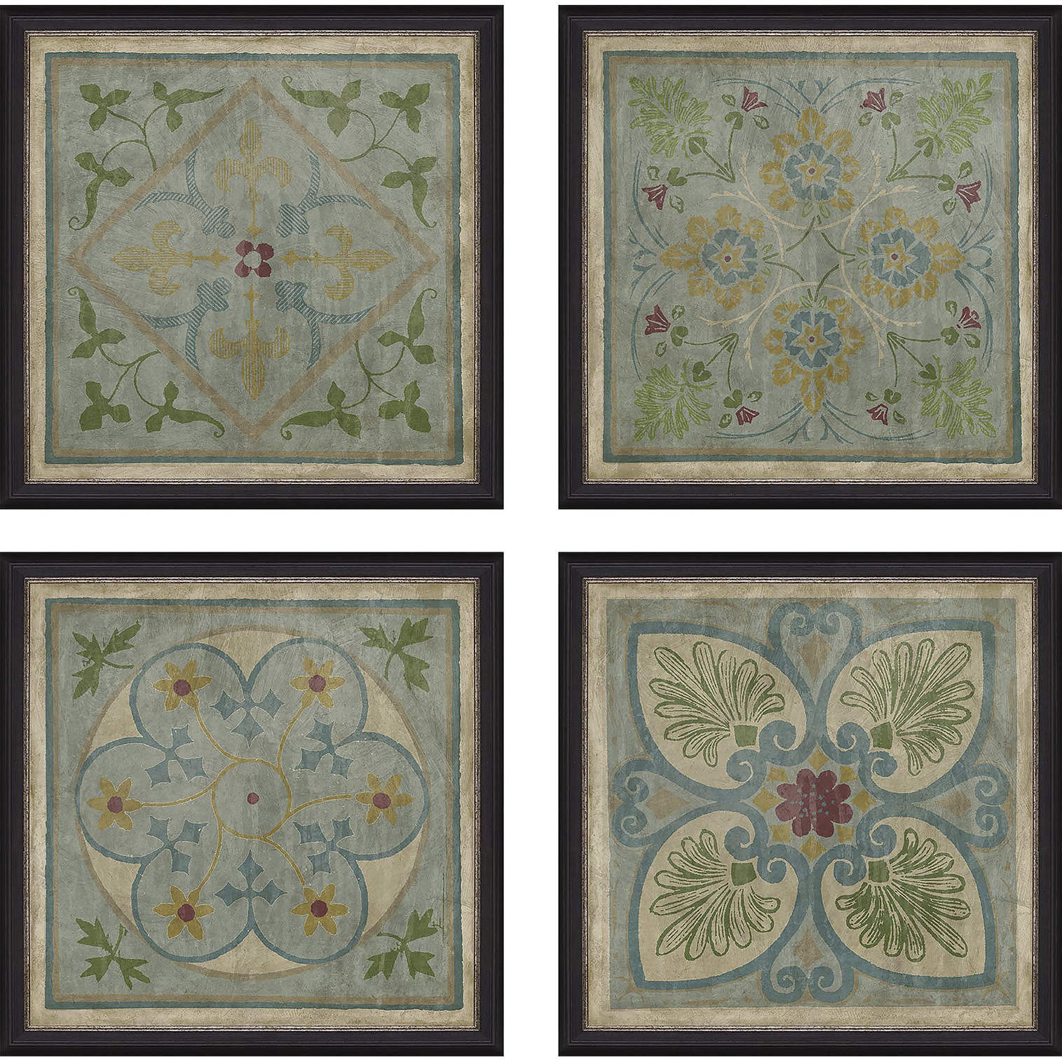 Geometrics Blue and Multi and Green and Beige Framed Art