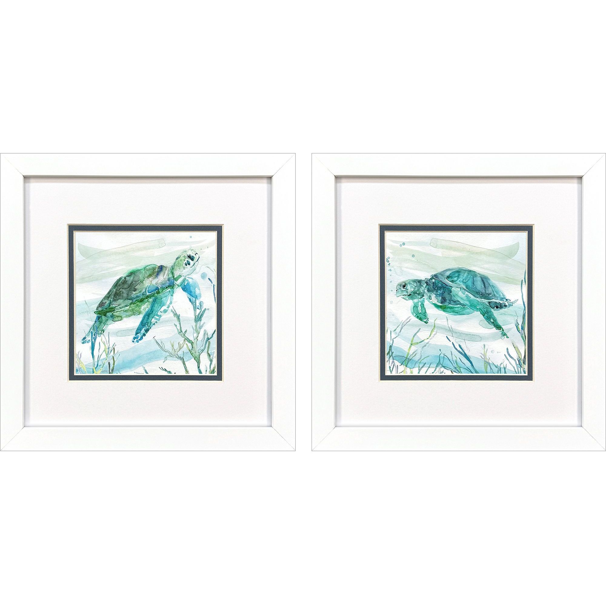 Tropical Current Blue and Green and Turquoise and White Framed Art, Propac