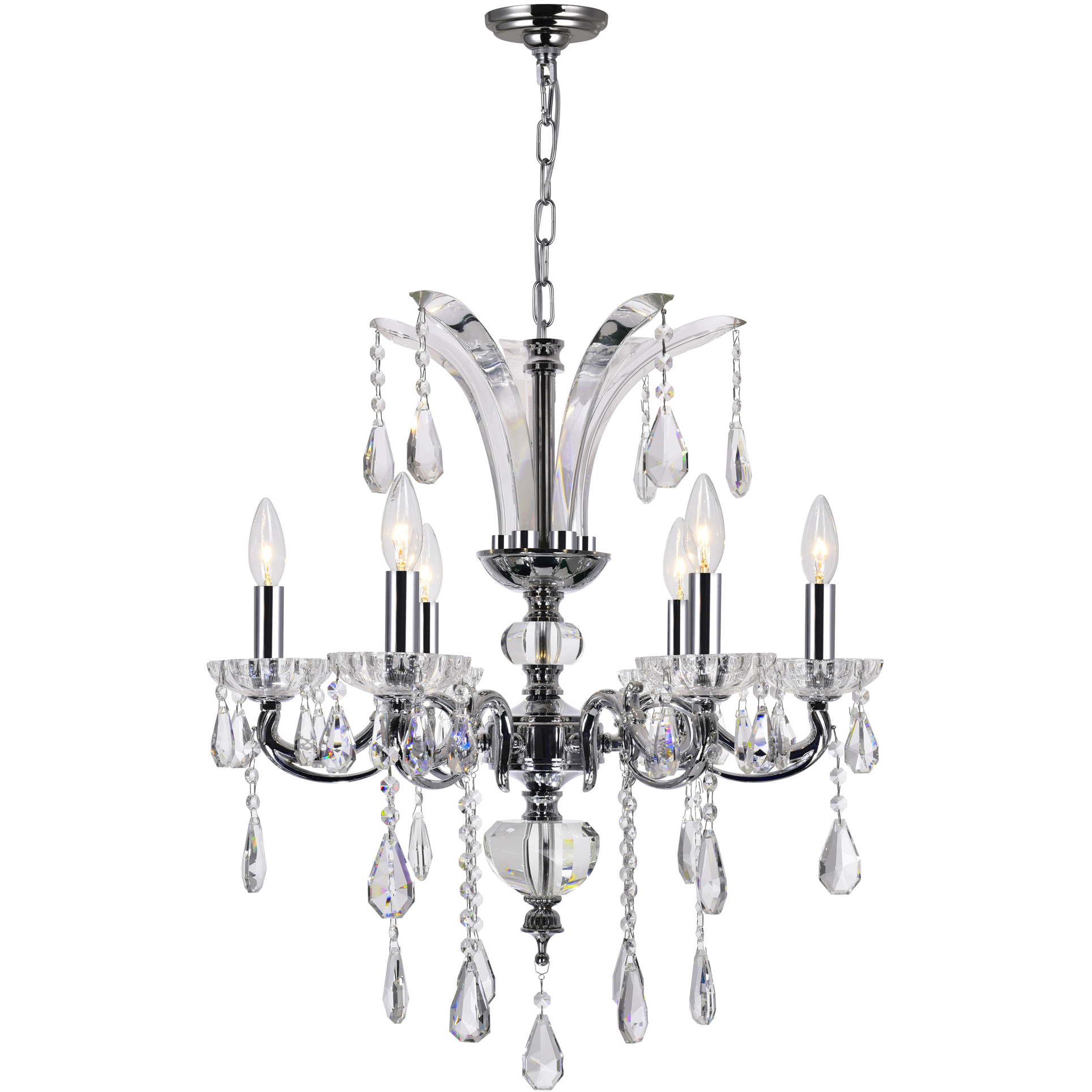 Glorious 6 Light 24 inch Chrome Up Chandelier Ceiling Light