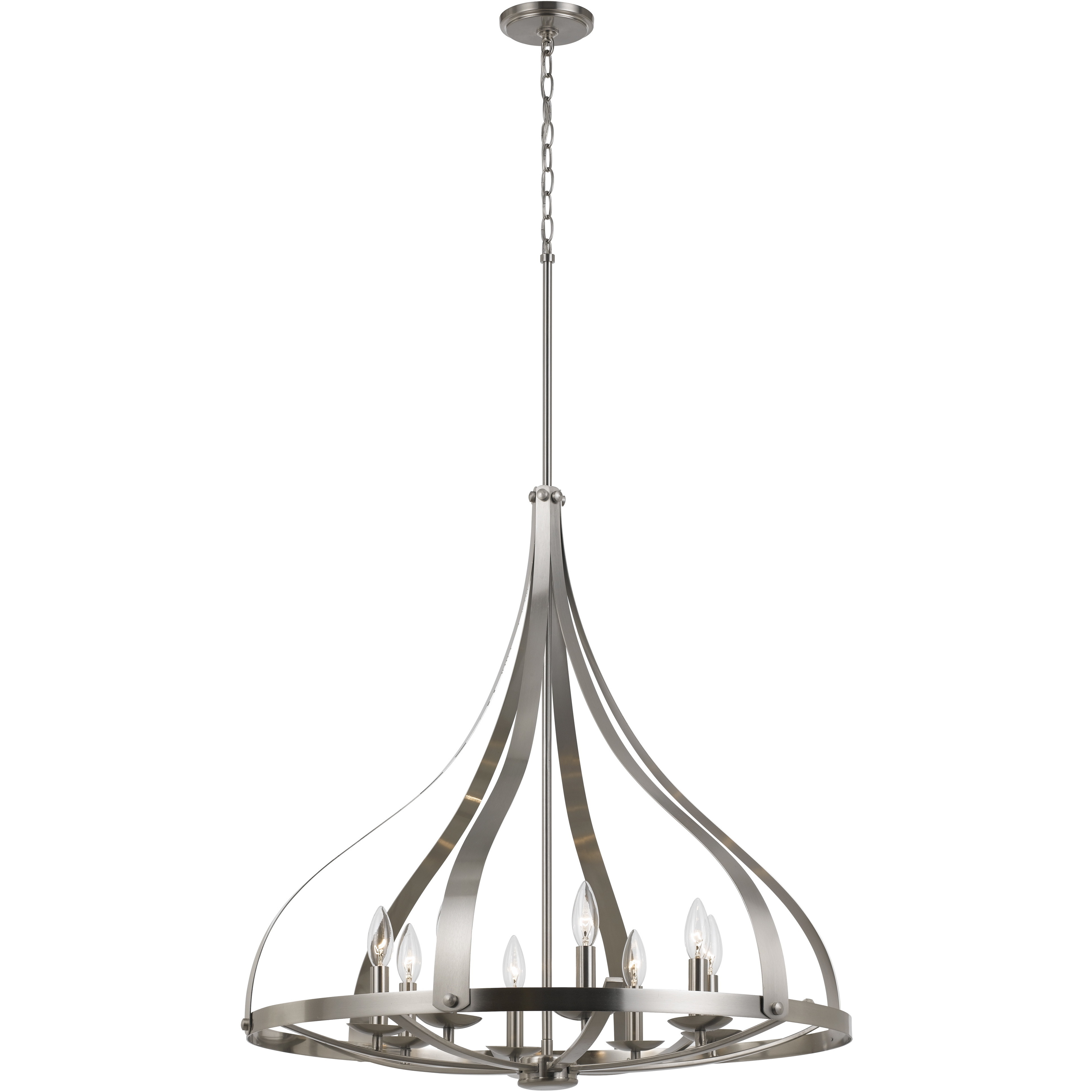 Meridian 8 Light 28.5 inch Brushed Steel Chandelier Ceiling Light