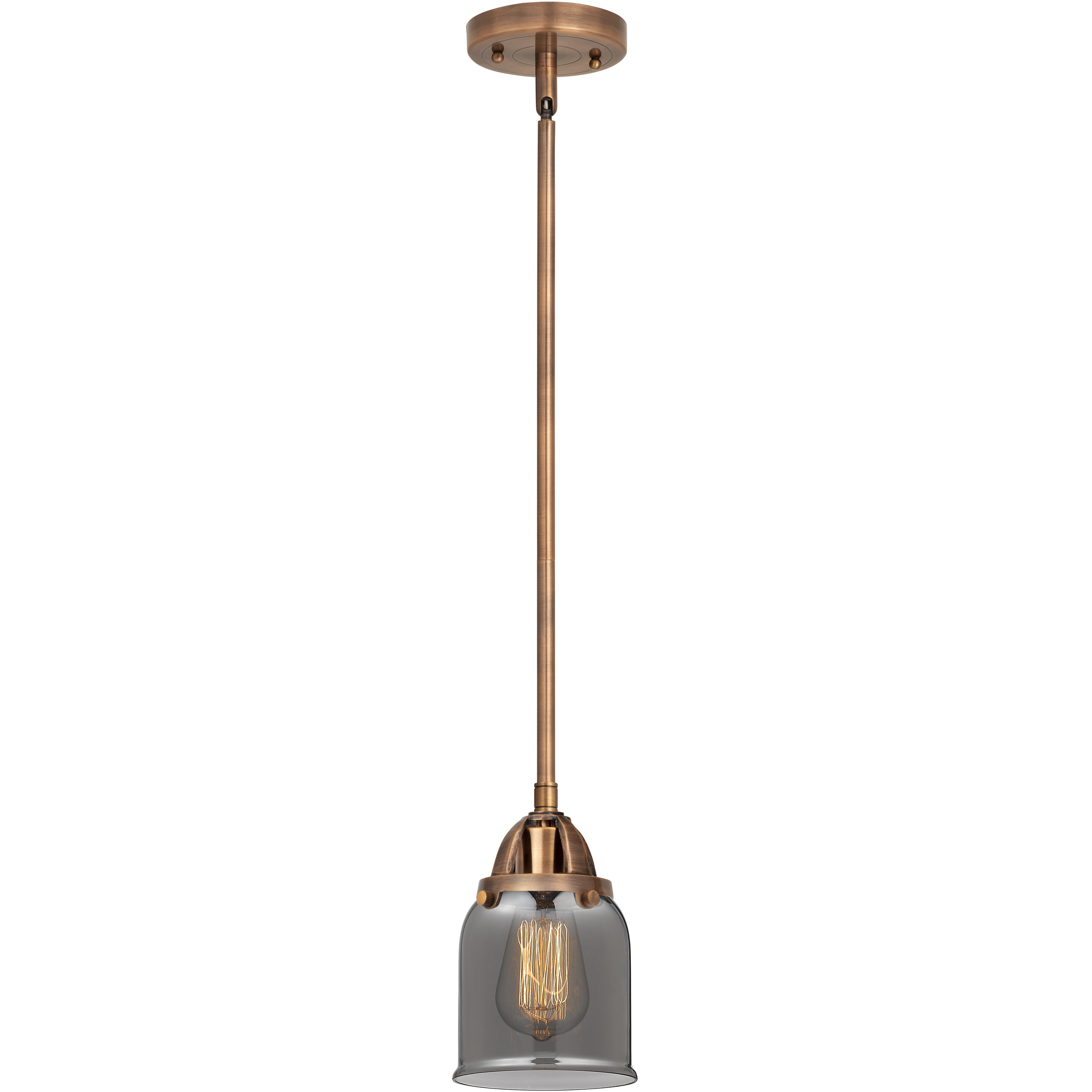 Nouveau 2 Bell 1 Light 5 inch Antique Copper Mini Pendant Ceiling Light in Bulb Not Included, Light Smoke Glass