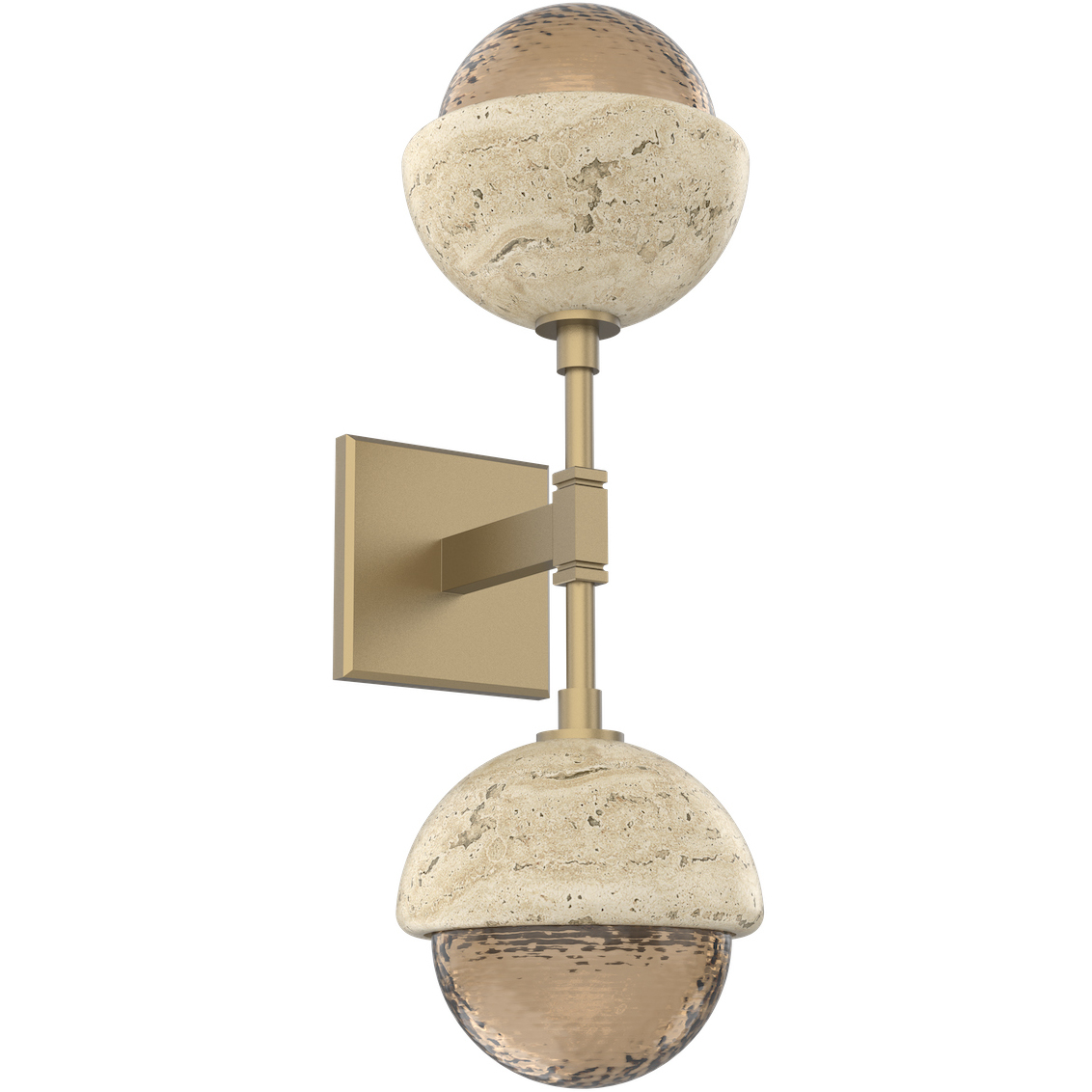 Cabochon LED 7.7 inch Gilded Brass with Travertine Stone Sconce Wall Light in Bronze, 2700K LED