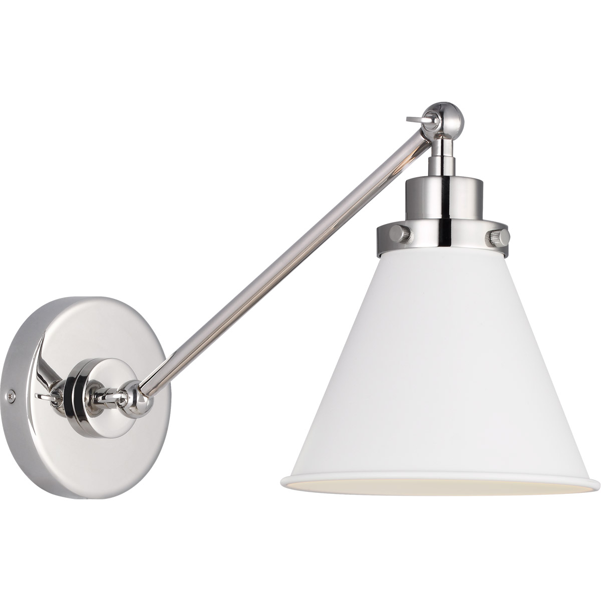 C&M by Chapman & Myers Wellfleet 15.88 inch 75 watt Matte White and Polished Nickel Task Sconce Wall Light in Matte White / Polished Nickel