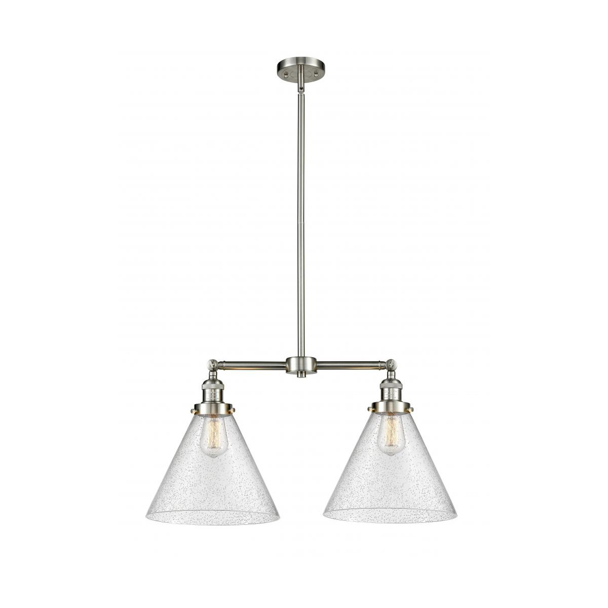 Franklin Restoration X-Large Cone 2 Light 21 inch Brushed Satin Nickel Chandelier Ceiling Light in Seedy Glass, Franklin Restoration