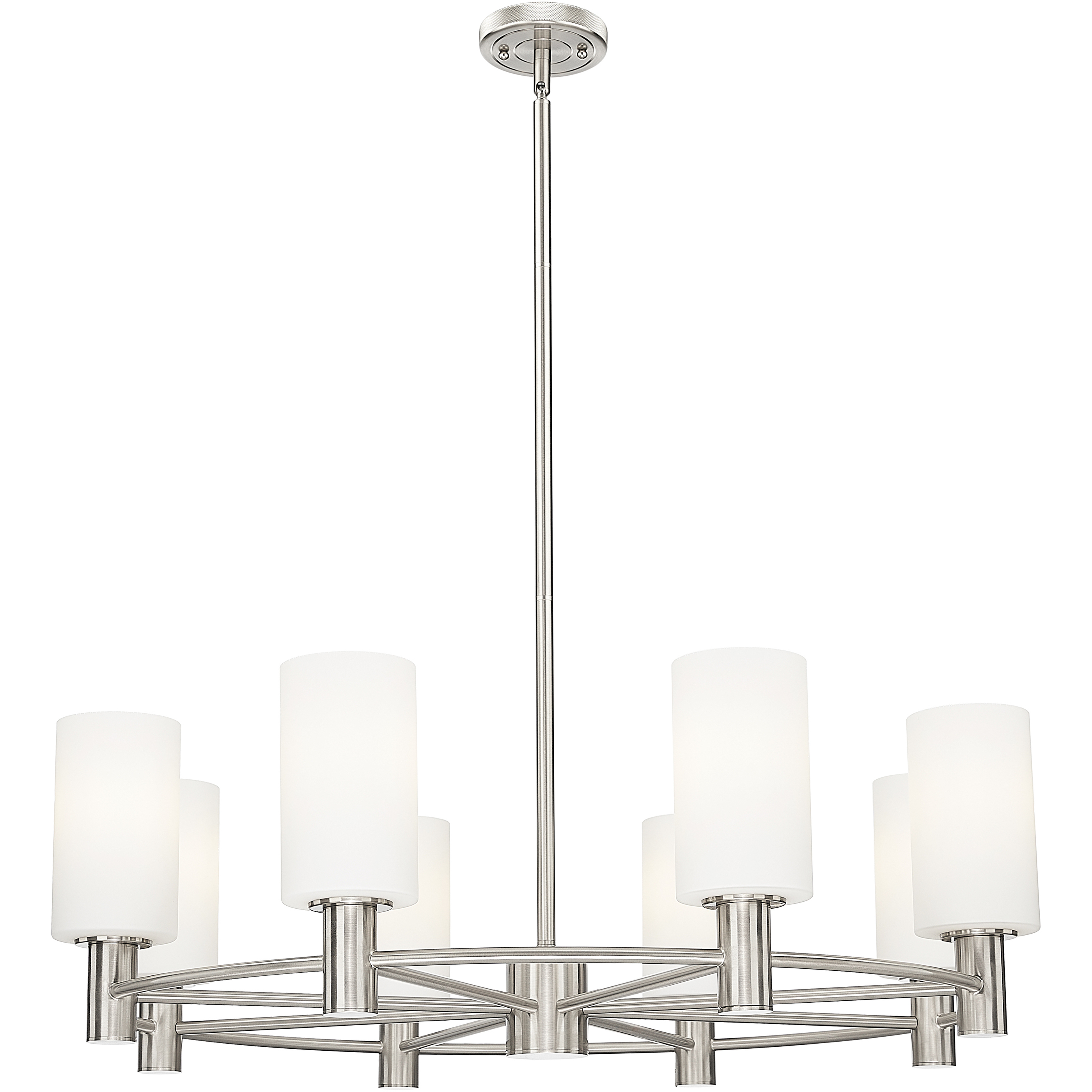 Crown Point 8 Light 32 inch Satin Nickel Chandelier Ceiling Light in White Glass