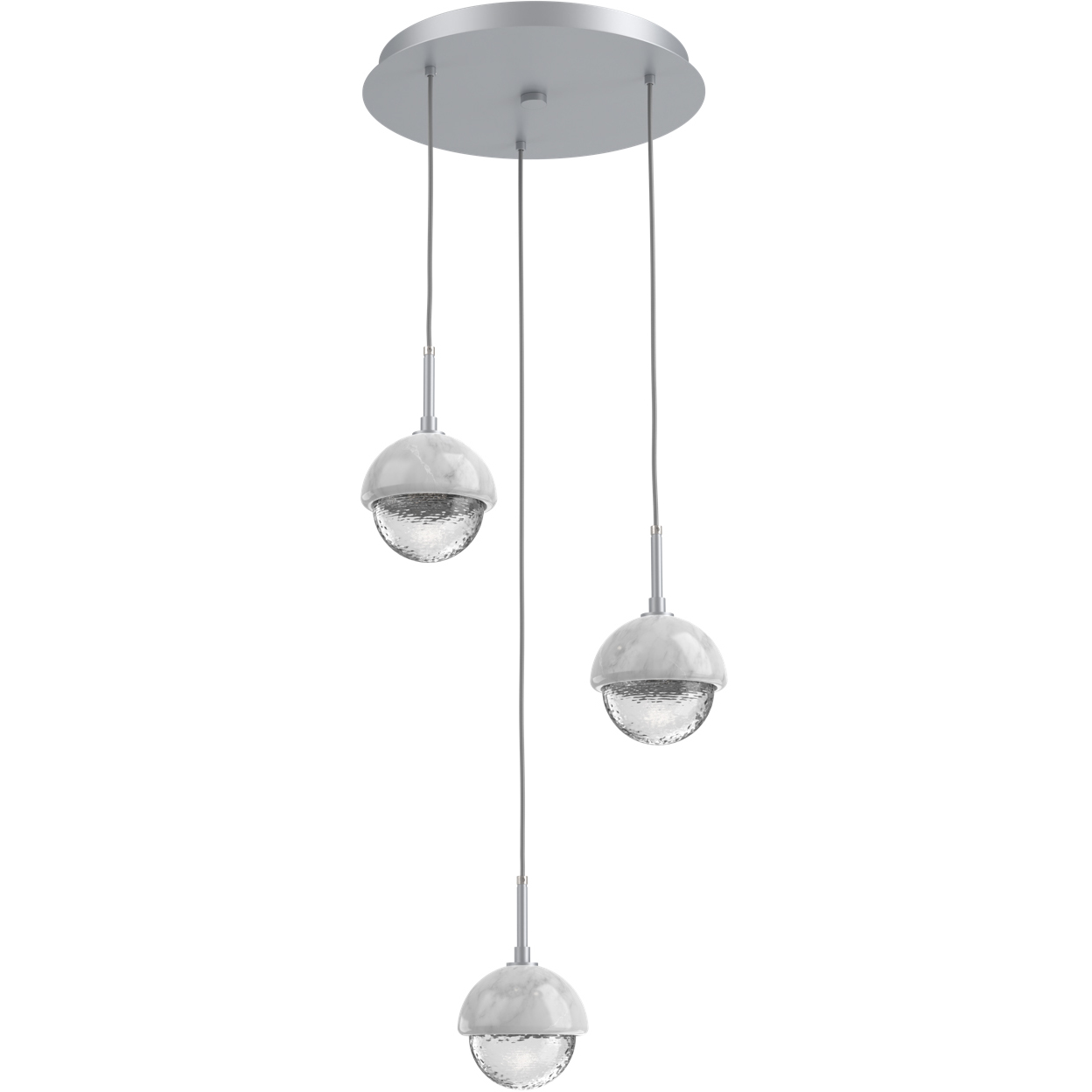 Cabochon LED Classic Silver with White Marble Pendant Chandelier Ceiling Light in 3000K LED, Clear