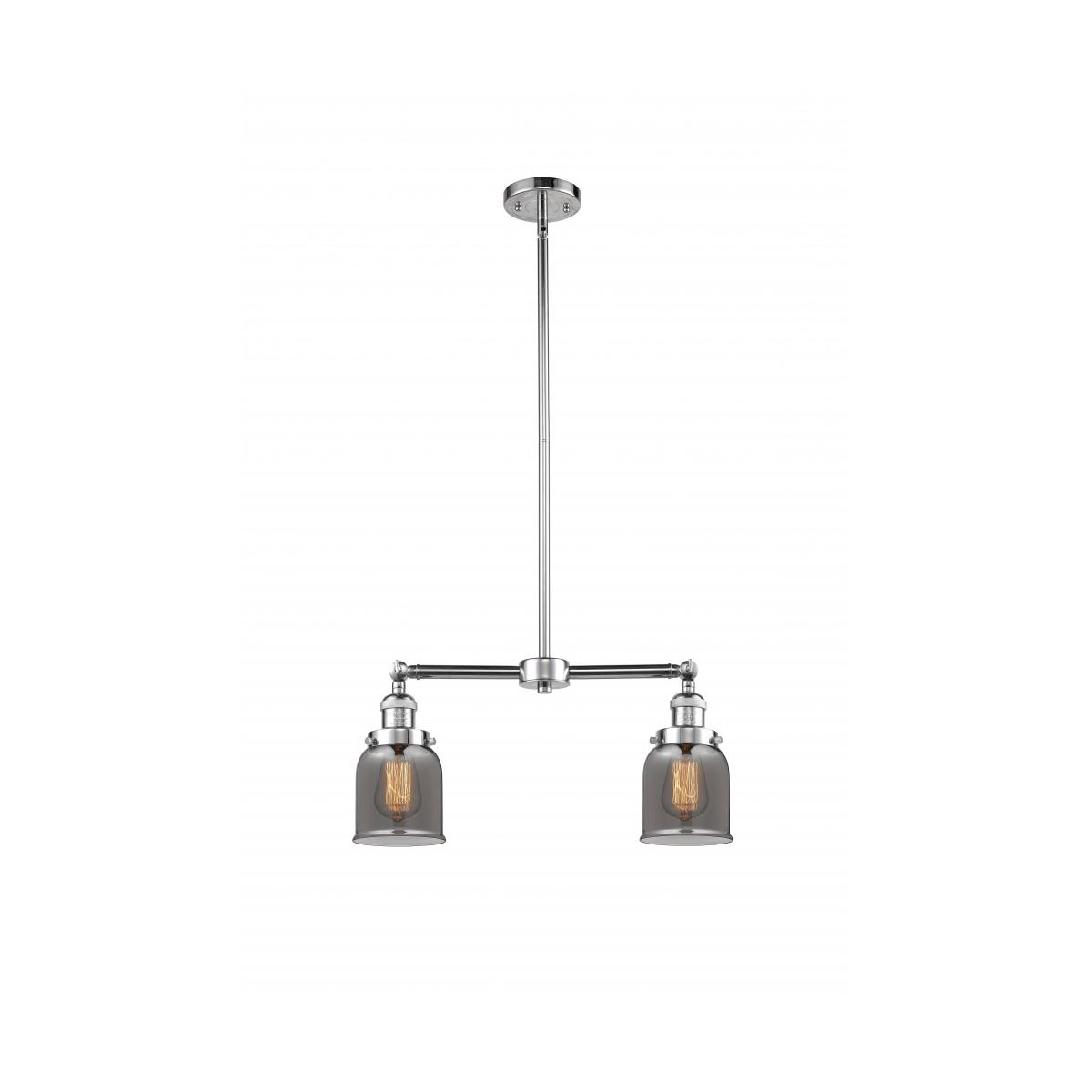 Franklin Restoration Small Bell 2 Light 21 inch Polished Chrome Chandelier Ceiling Light in Light Smoke Glass, Franklin Restoration