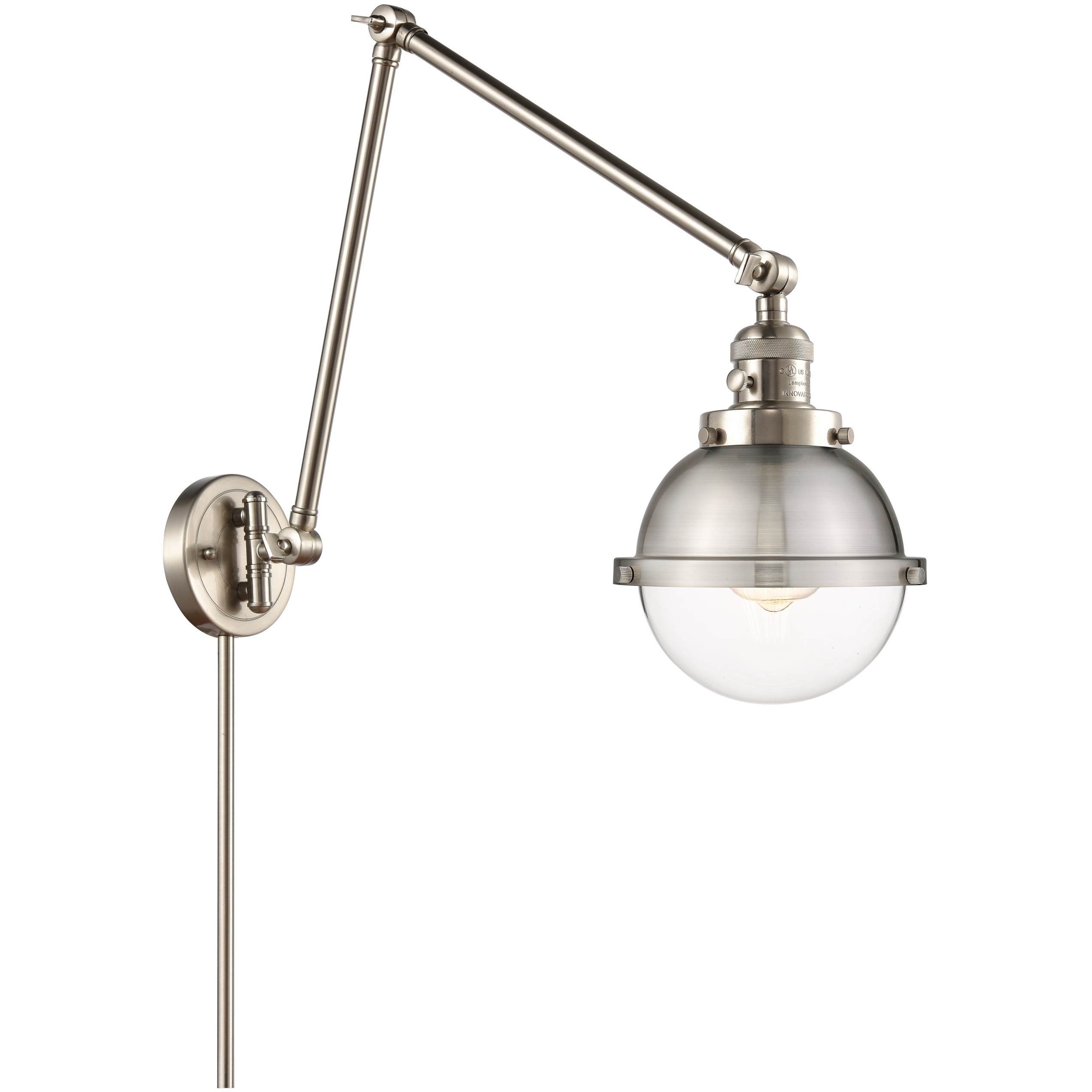 Franklin Restoration Hampden 31.63 inch 60 watt Brushed Satin Nickel Swing Arm Wall Light in Clear Glass