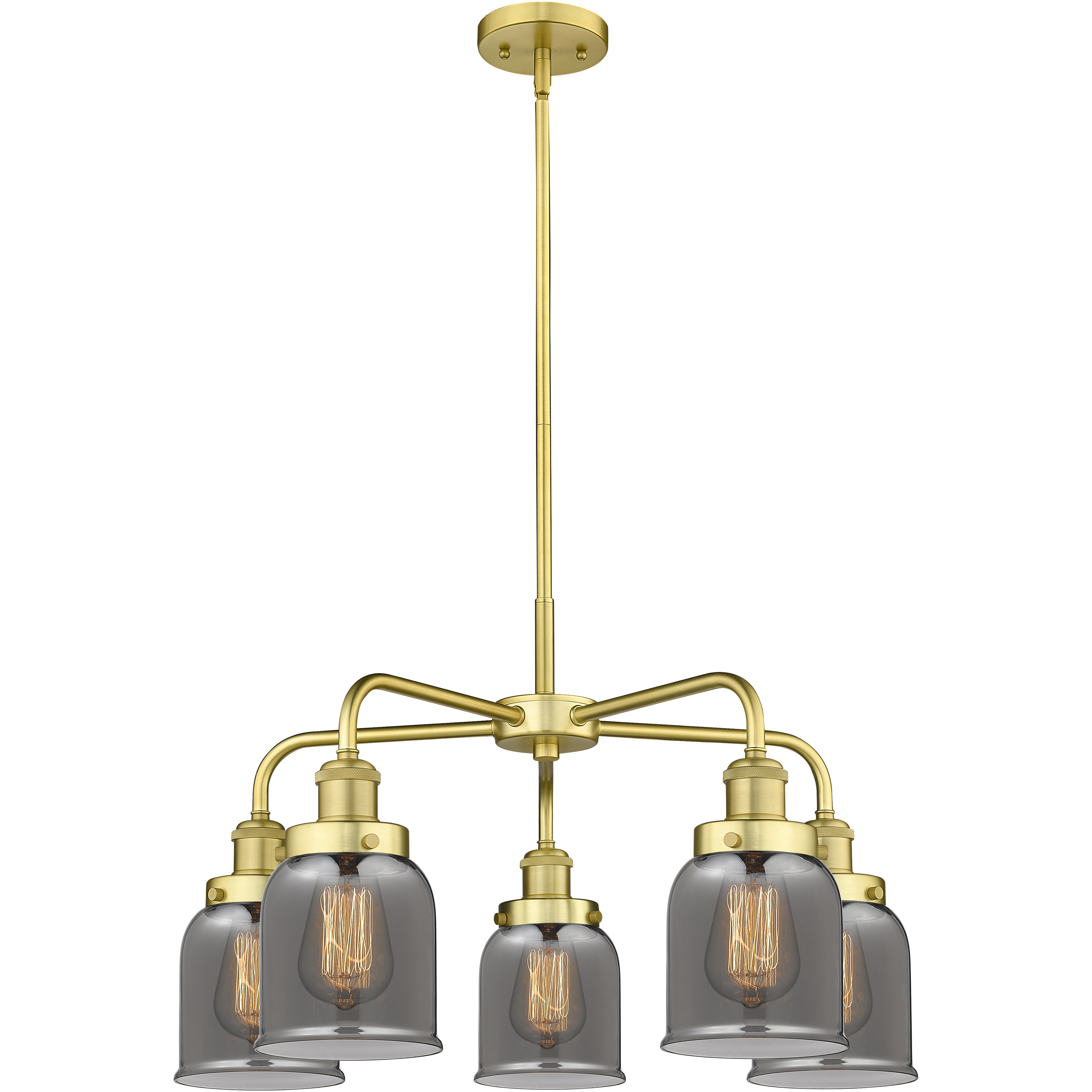 Bell 5 Light 23 inch Satin Gold Chandelier Ceiling Light in Plated Smoke Glass