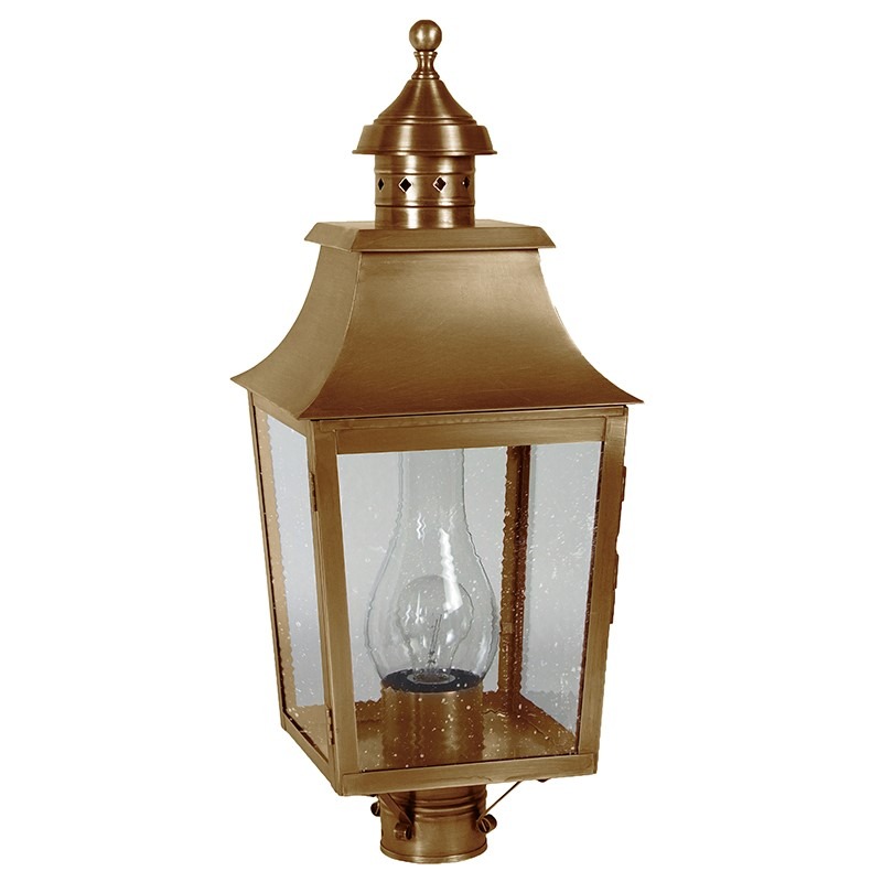 Sharon 1 Light 25 inch Antique Brass Post Lamp in Seedy Marine Glass, One 75W Medium with Chimney