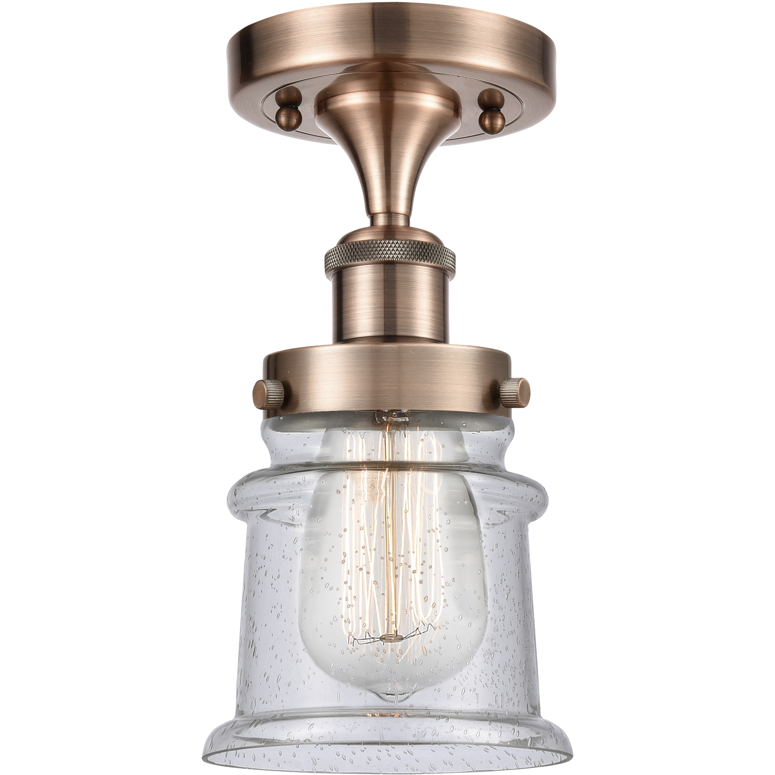 Canton 1 Light 5.25 inch Antique Copper Semi-Flush Mount Ceiling Light in Seedy Glass, 1.9 lb