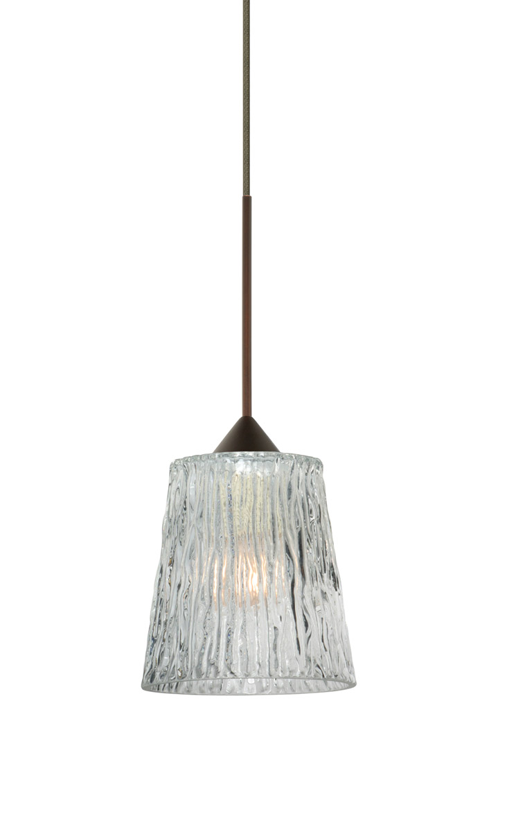 Besa Lighting Nico 1 Light Bronze Pendant Ceiling Light in Clear Stone Glass, Halogen 1XT-512500-BR - Open Box