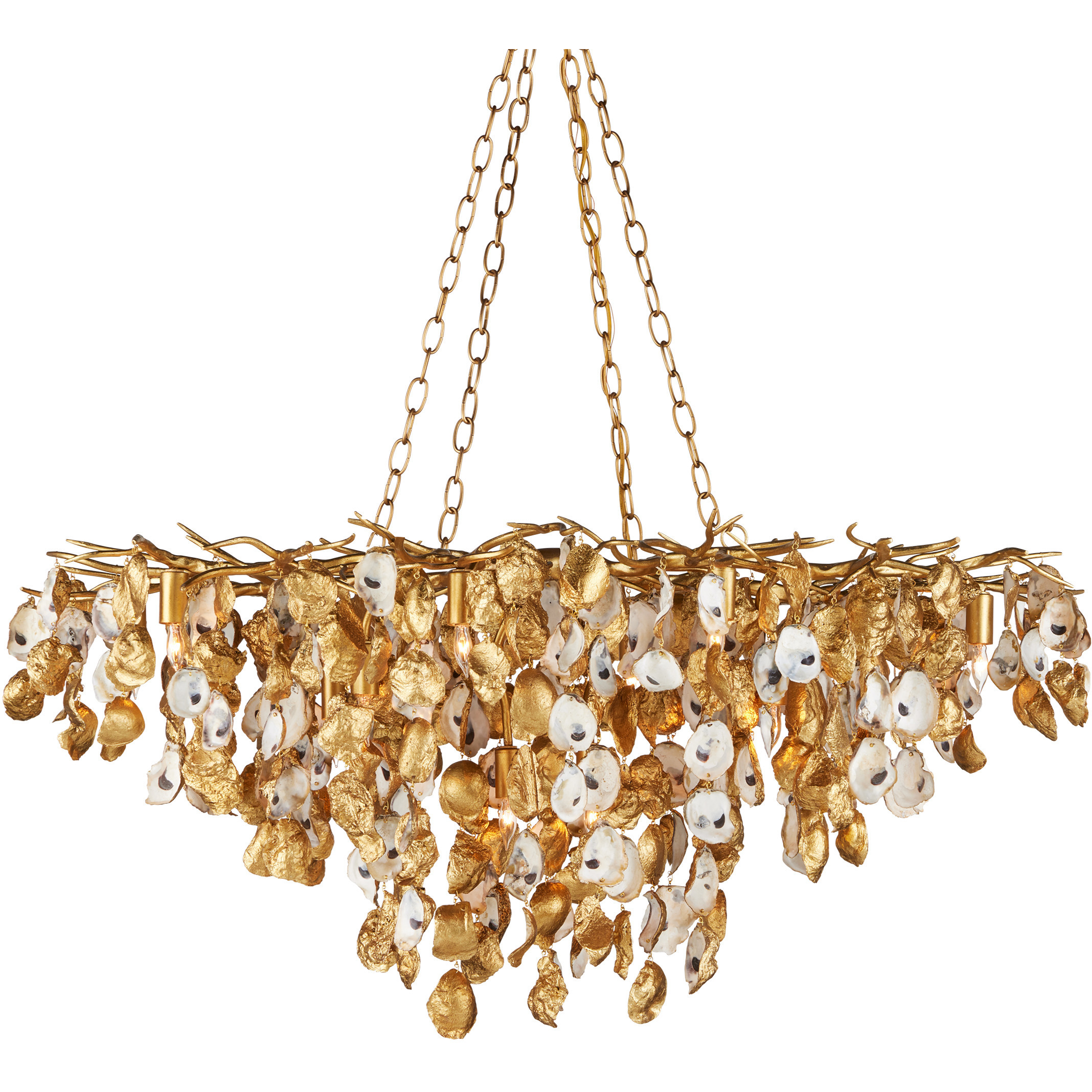 Lucullan 14 Light 43.5 inch Contemporary Gold Leaf and Contemporary Gold Chandelier Ceiling Light