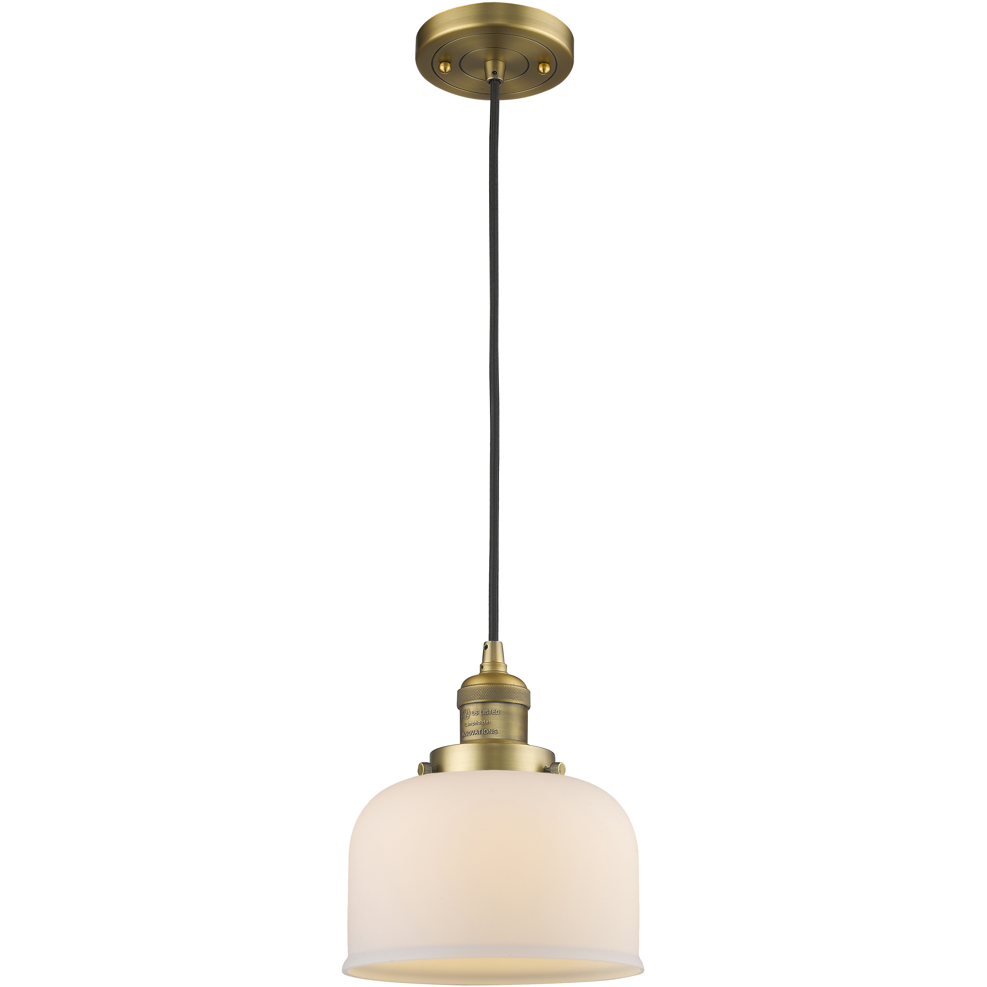 Franklin Restoration Bell 1 Light 8 inch Brushed Brass Mini Pendant Ceiling Light in Incandescent, Matte White, Franklin Restoration