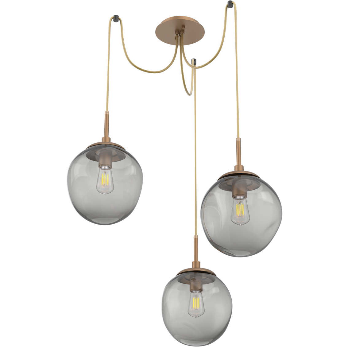 Aster 3 Light 18.7 inch Novel Brass Swag Multi-Pendant Ceiling Light in Smoke