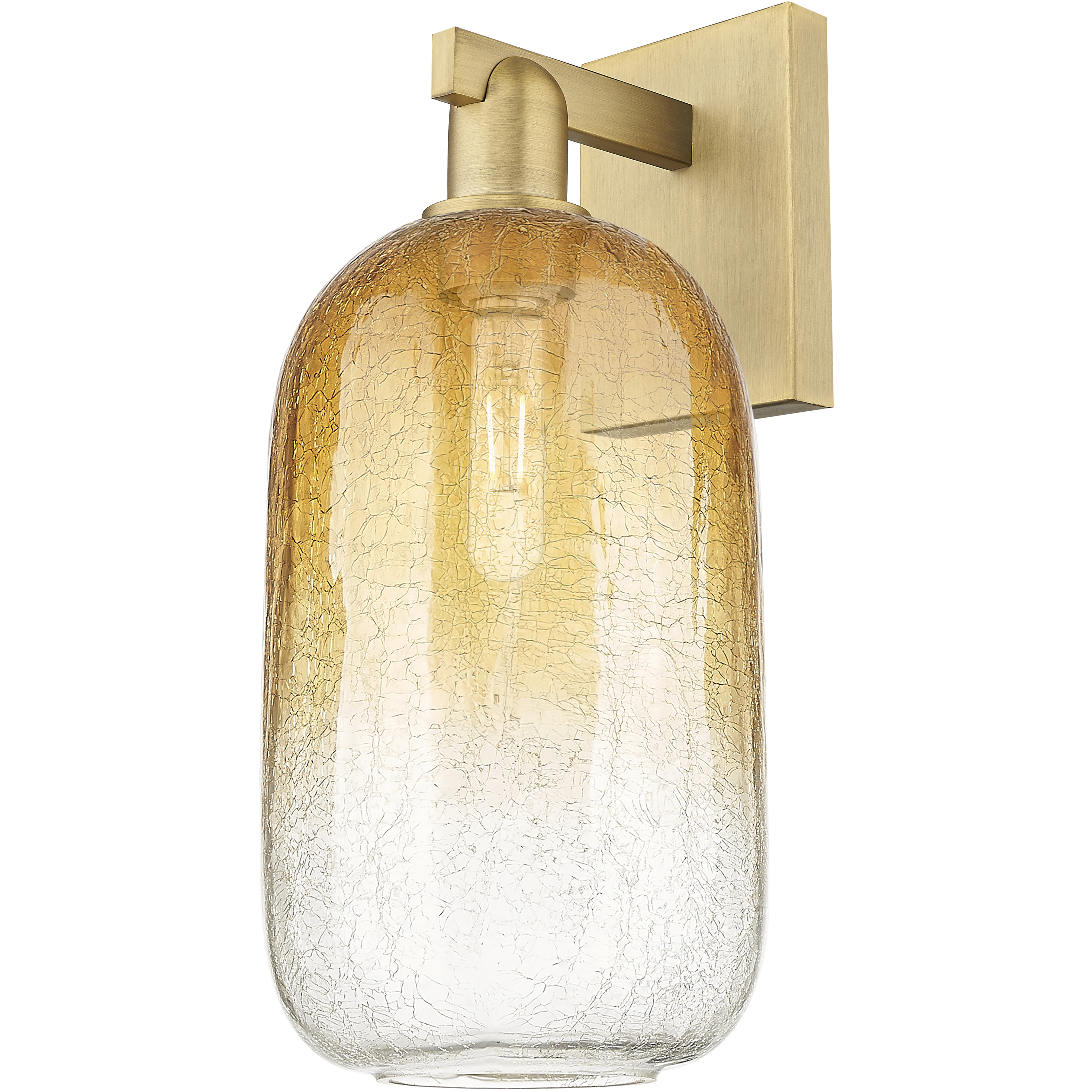 Brookhaven Cloche Sconce Wall Light in Brushed Brass, Amber Glass