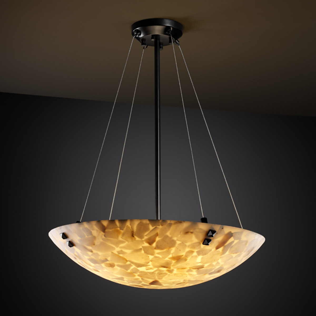 Alabaster Rocks 3 Light Matte Black Pendant Bowl Ceiling Light in Pair of Square with Points, Round Bowl, Incandescent