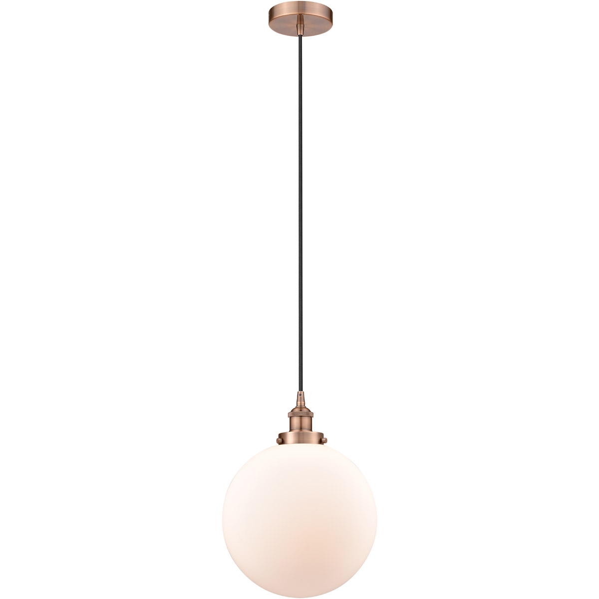 Edison Beacon LED 12 inch Antique Copper Mini Pendant Ceiling Light in Matte White Glass