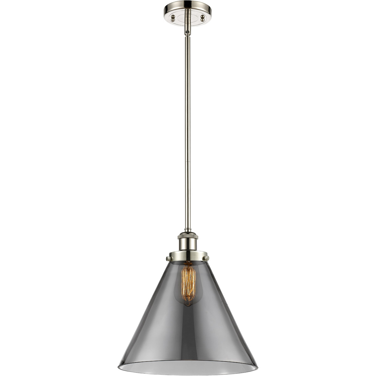 Ballston X-Large Cone 1 Light 12 inch Polished Chrome Pendant Ceiling Light in Plated Smoke Glass