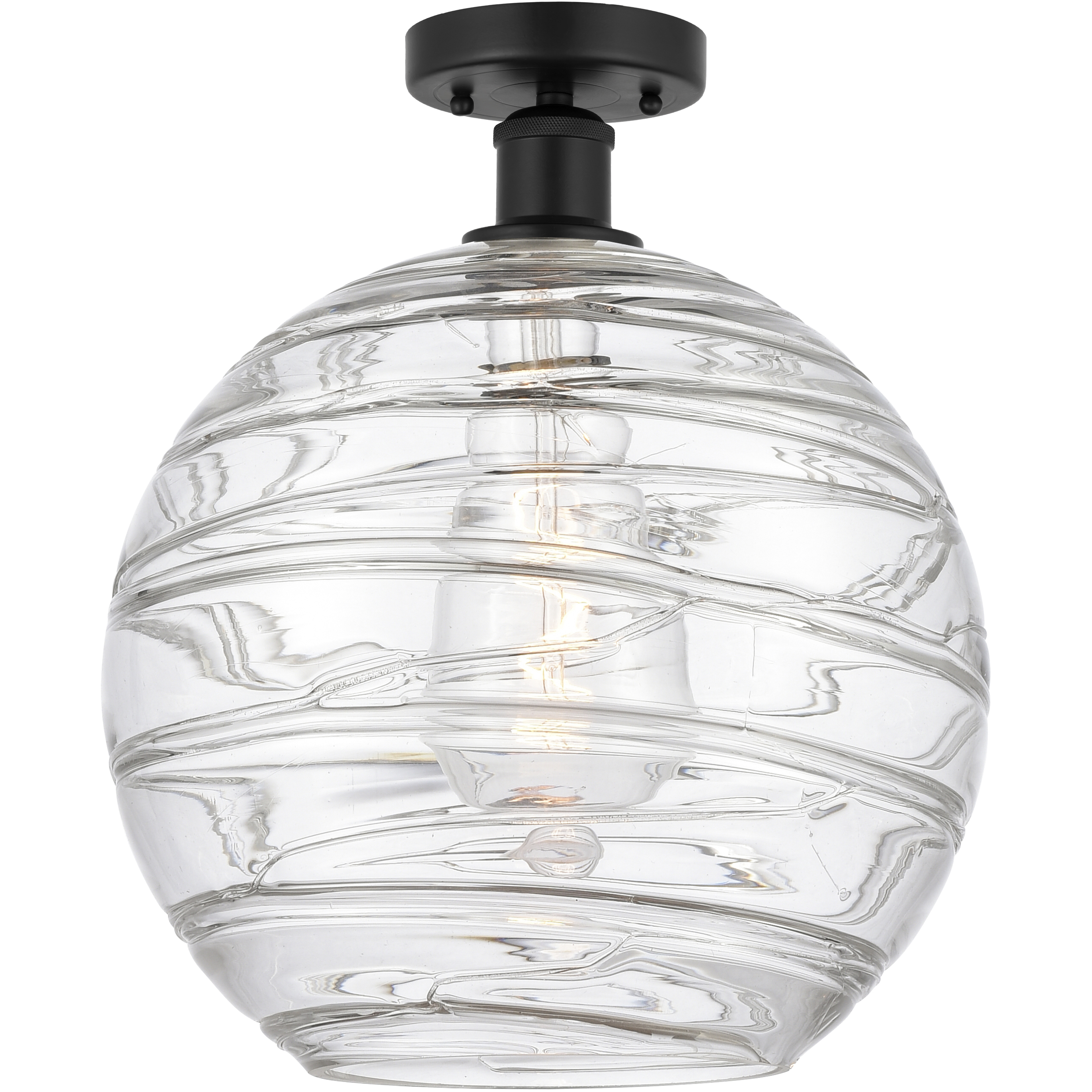 Edison Athens Deco Swirl 1 Light 12 inch Matte Black Semi-Flush Mount Ceiling Light