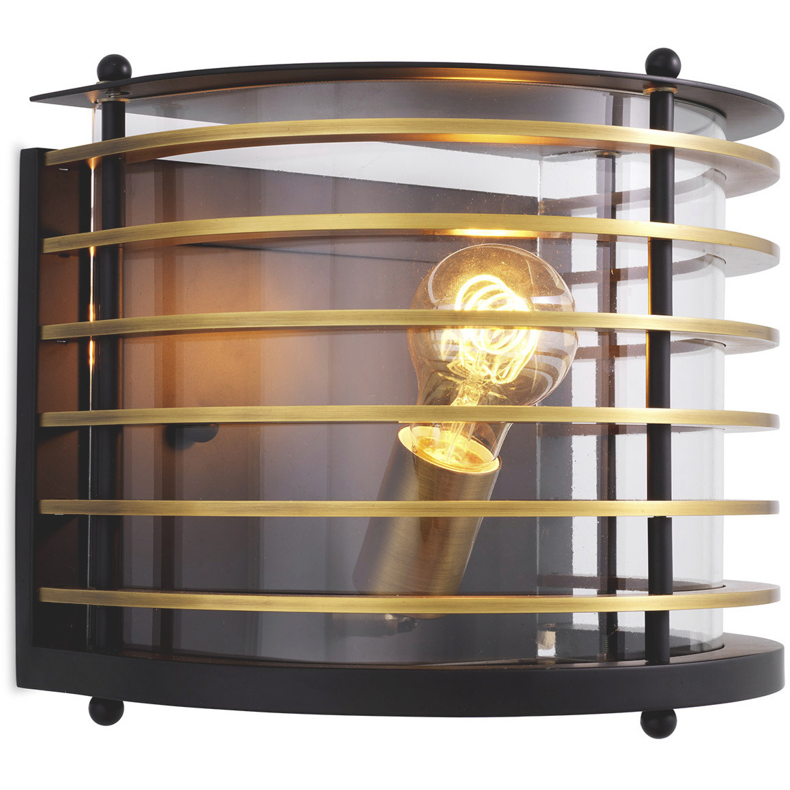 Logan 1 Light 7.87 inch Black and Antique Brass and Clear Glass Outdoor Wall Lamp