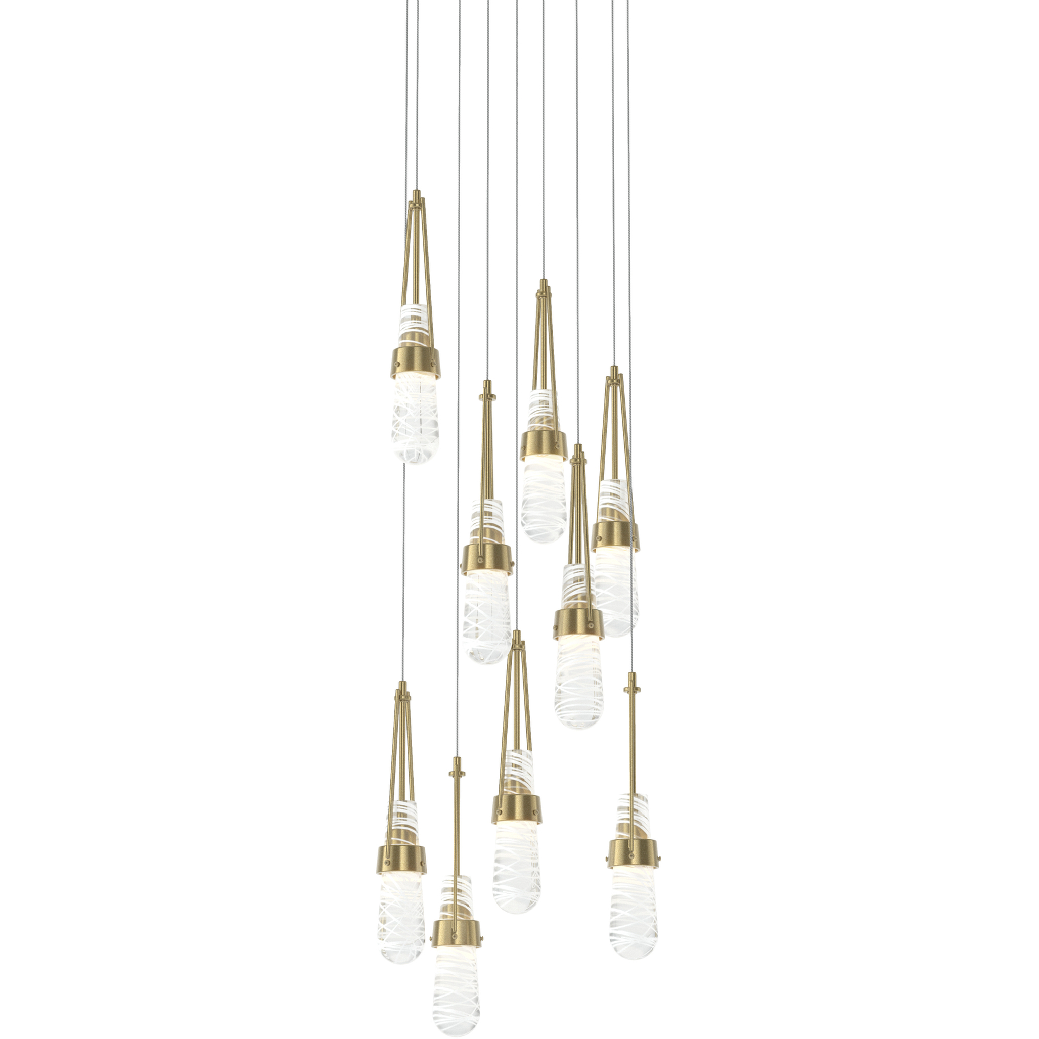 Link 9 Light 20.5 inch Modern Brass Pendant Ceiling Light in Clear with White Threading, Long