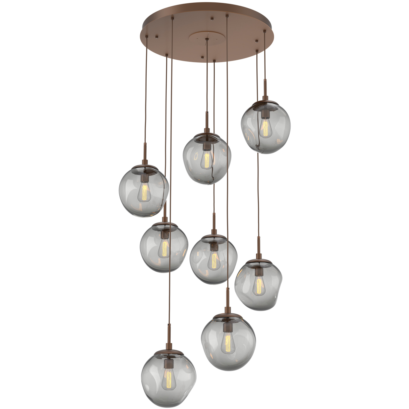 Aster Incandescent 8 Light Burnished Bronze Chandelier Ceiling Light, Round Multi-Pendant