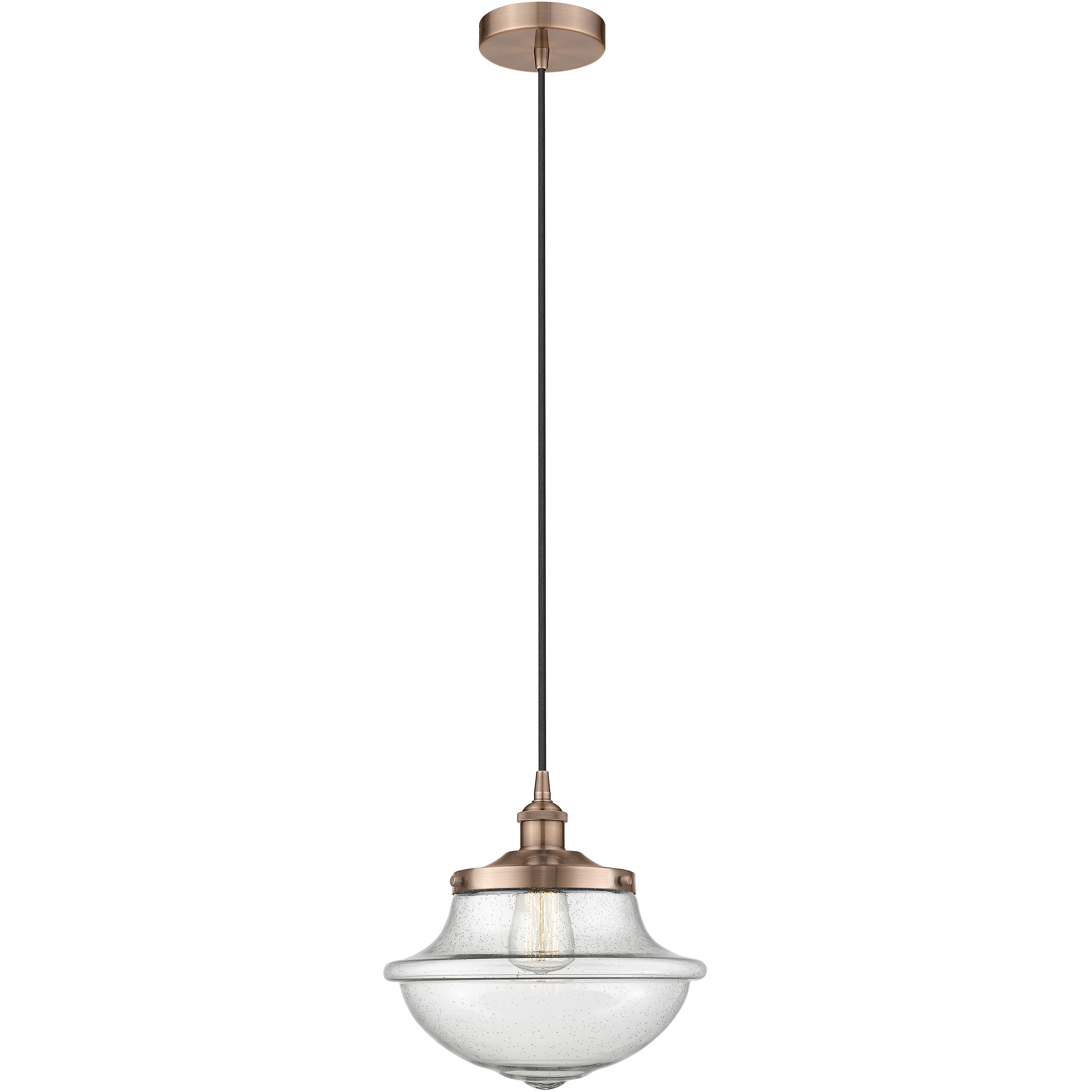 Oxford 1 Light 11.75 inch Antique Copper Mini Pendant Ceiling Light in Seedy Glass
