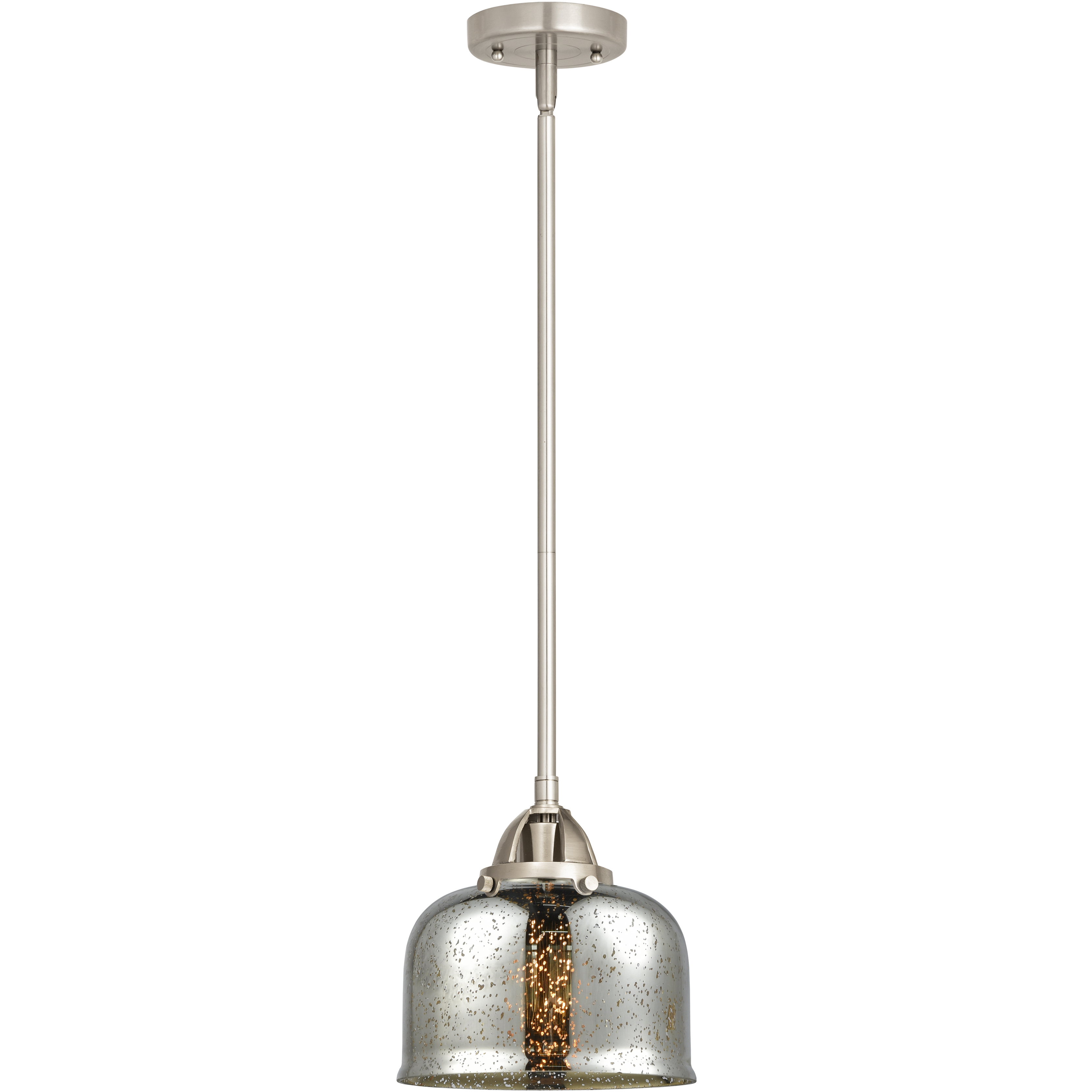 Nouveau 2 Bell 1 Light 8 inch Brushed Satin Nickel Mini Pendant Ceiling Light in Incandescent, Silver Plated Mercury