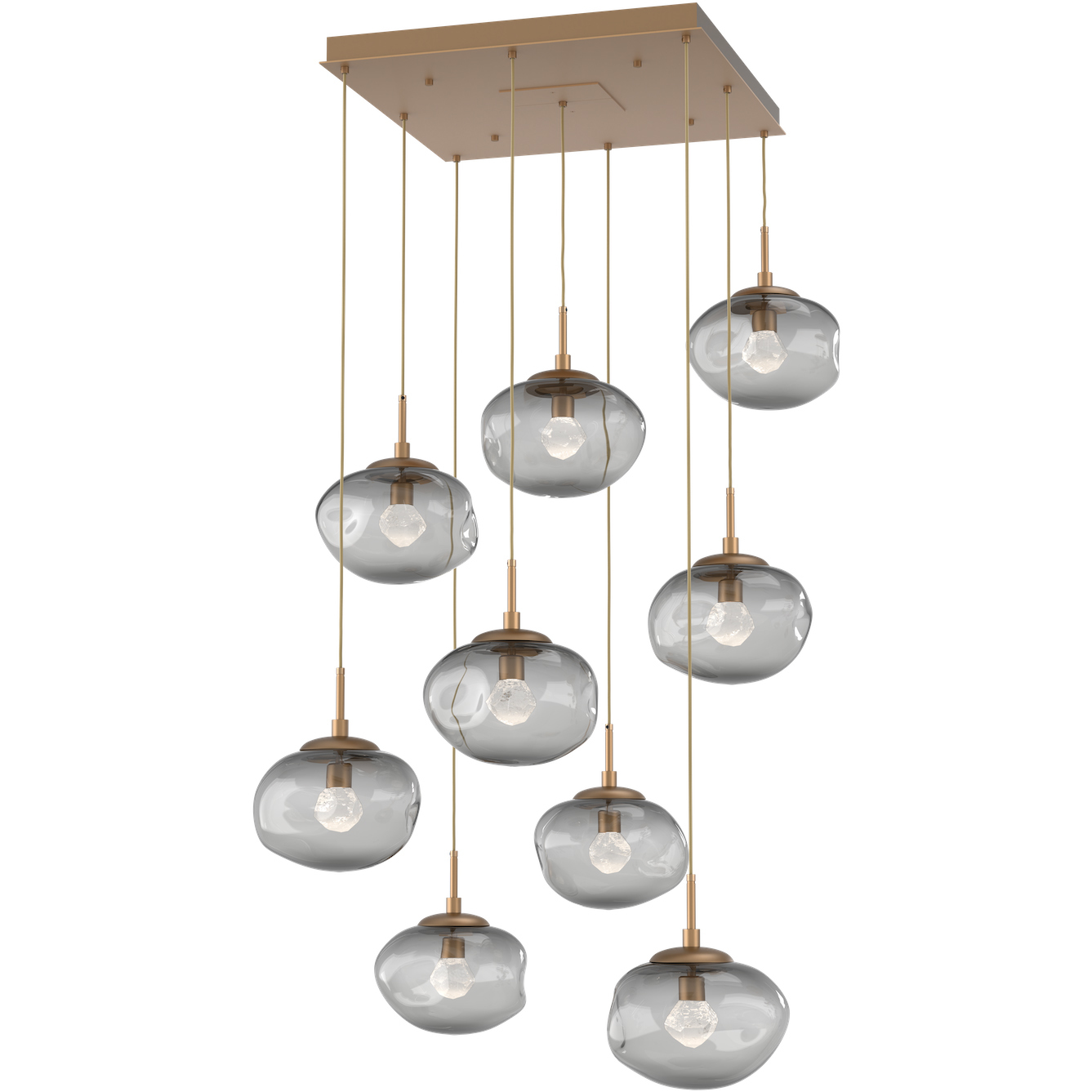 Nova LED LED Novel Brass Multi-Pendant Ceiling Light in 3000K LED, Zircon Inner - Smoke Outer, Square Multi-Pendant