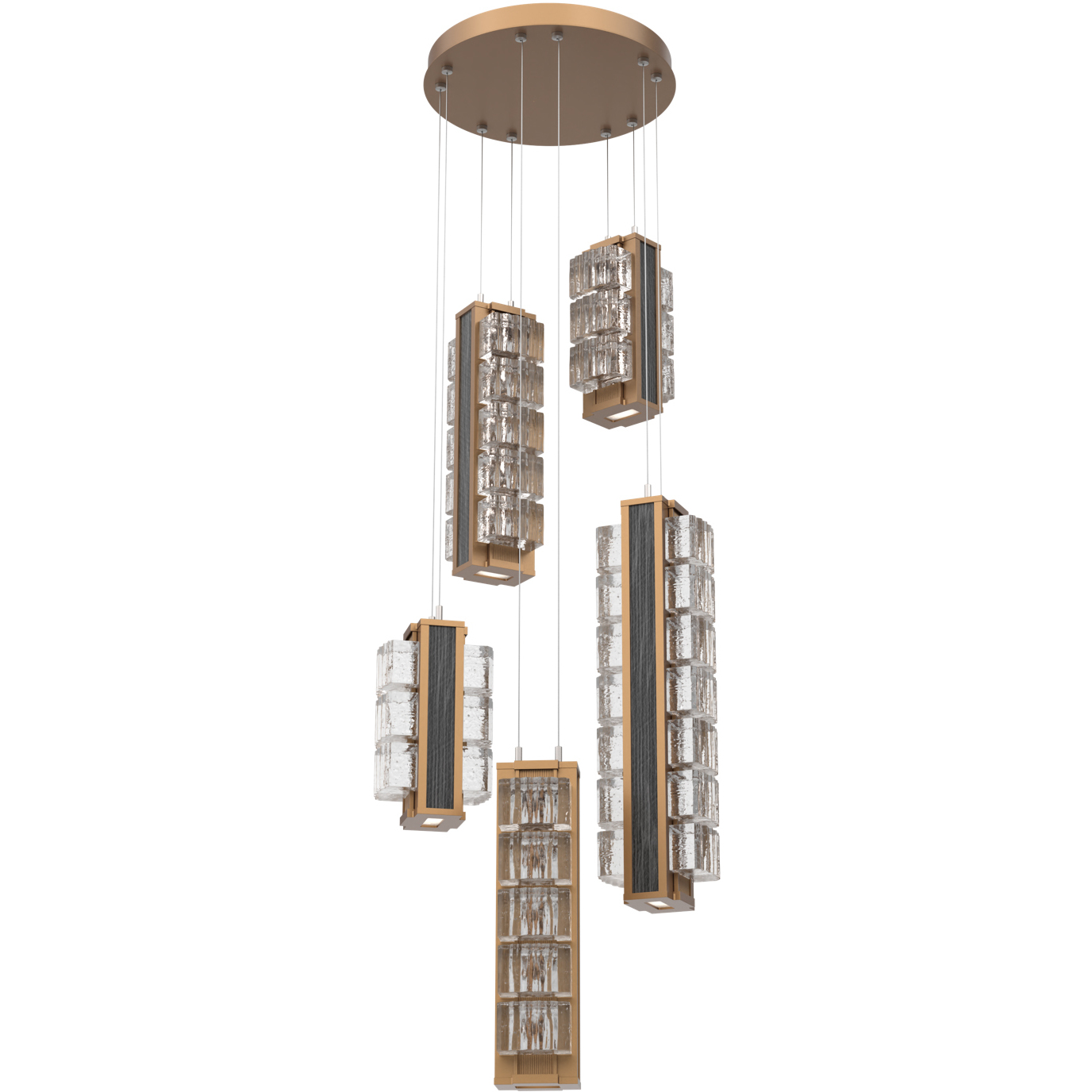 Tessera LED 21.3 inch Novel Brass with Dark Oak Multi-Pendant Ceiling Light in 3000K LED, Wave Cast