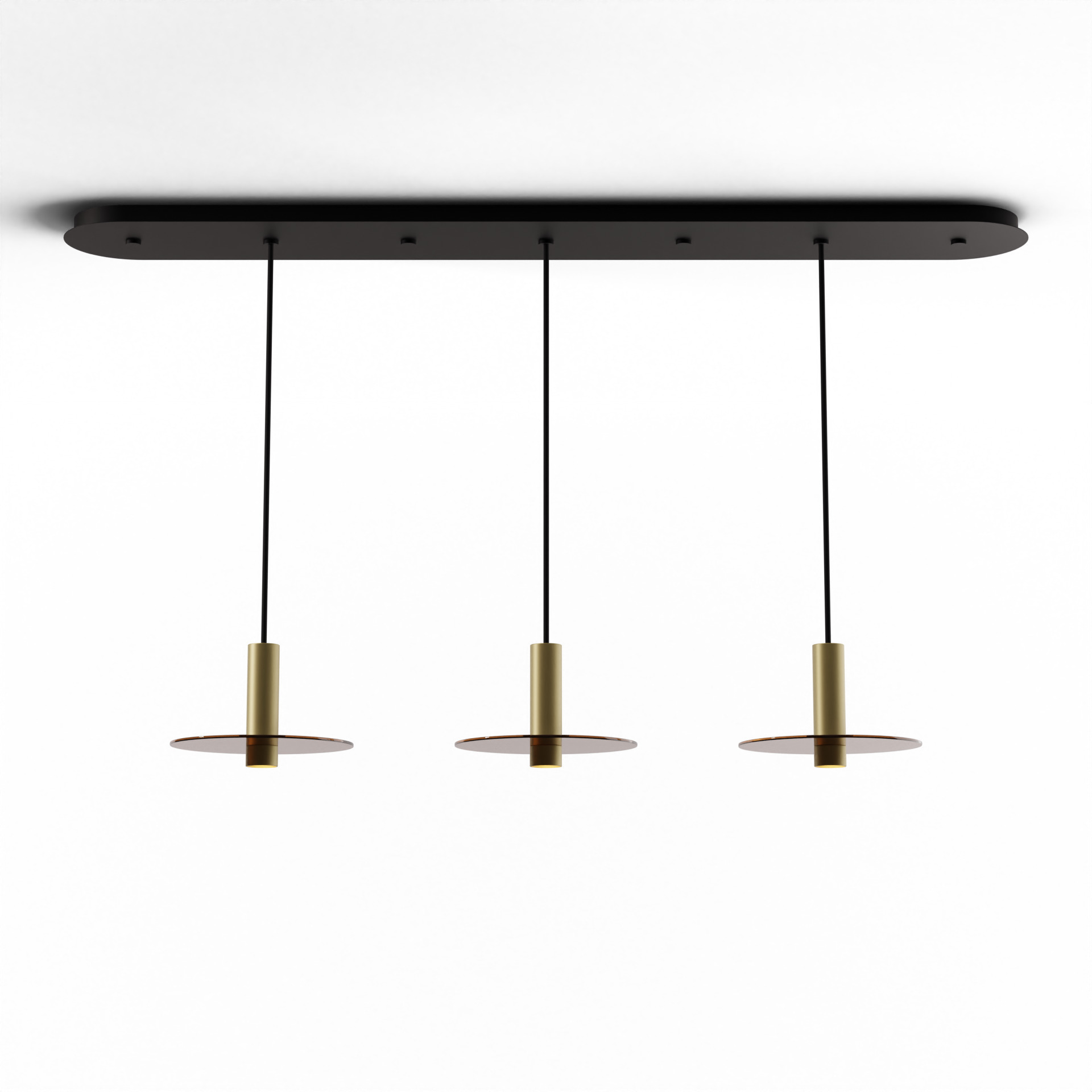 Combi LED 49 inch Brass Pendant Ceiling Light in Tea Brown Glass, Suspension / Flush Mount 2-in-1