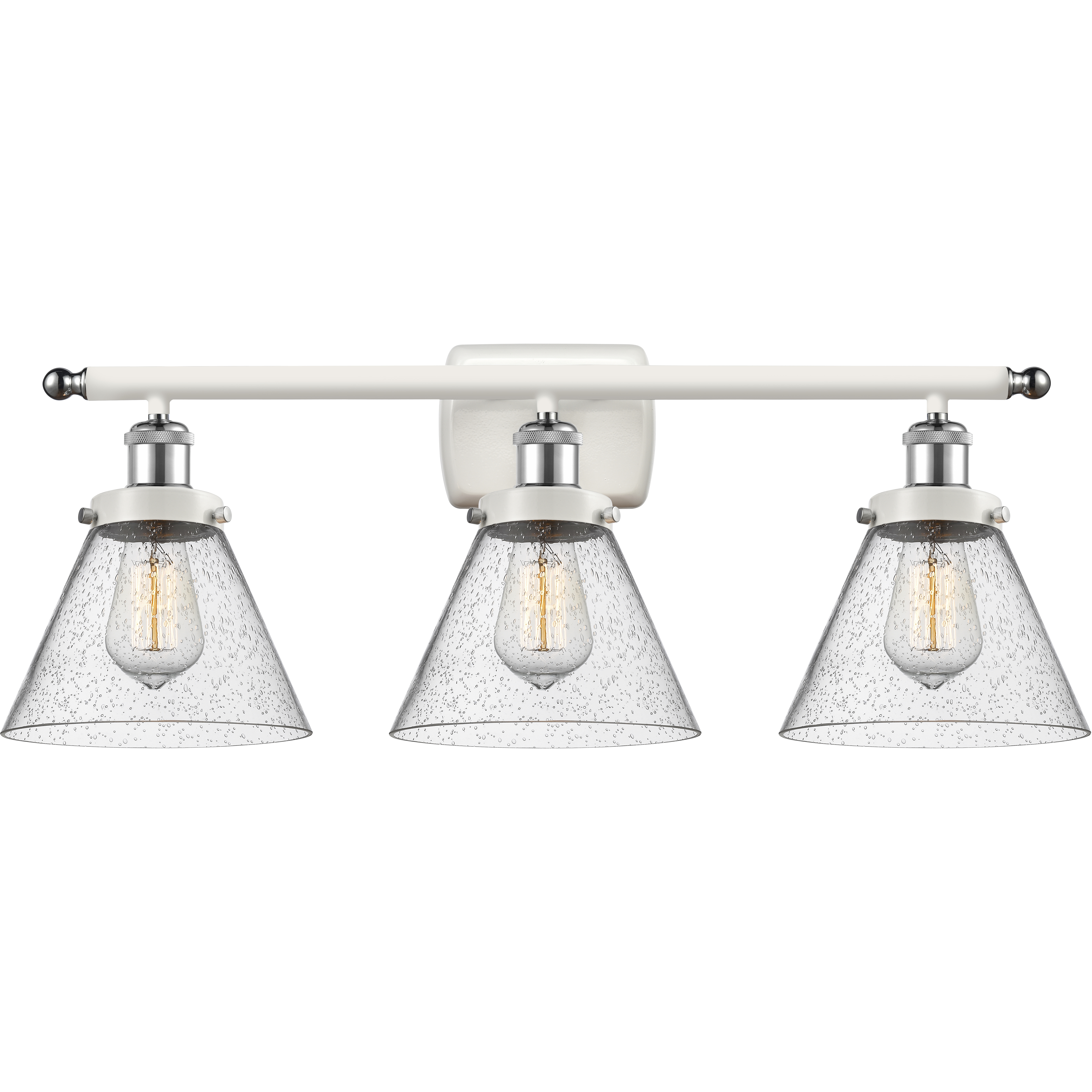 Ballston Large Cone LED 26 inch White and Polished Chrome Bath Vanity Light Wall Light in Seedy Glass