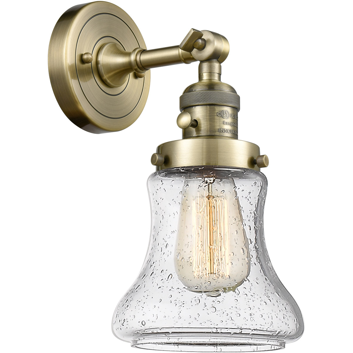 Franklin Restoration Bellmont 1 Light 7 inch Antique Brass Sconce Wall Light in Seedy Glass, Franklin Restoration