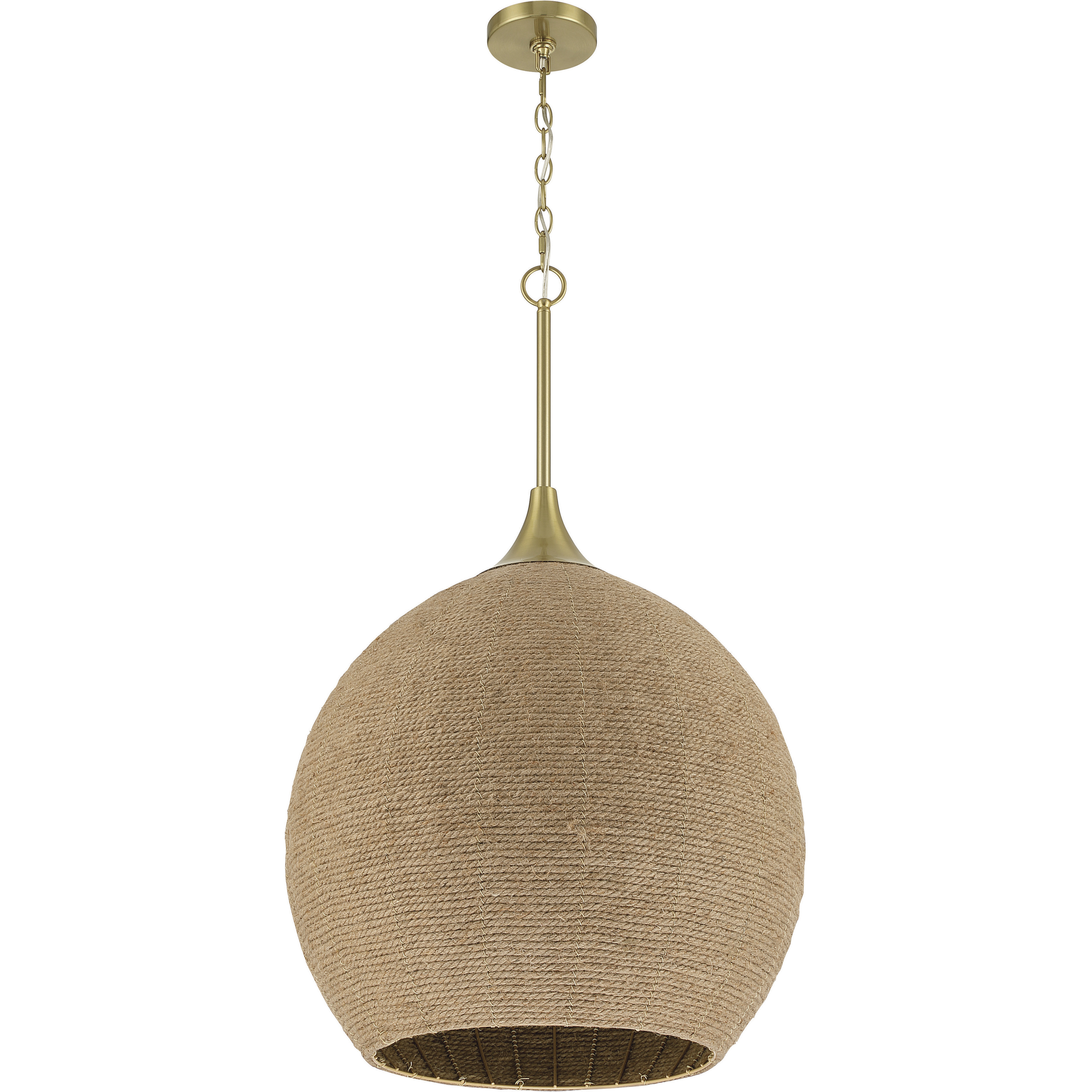 Keira 3 Light 20.5 inch Satin Brass Pendant Ceiling Light in Natural Rope