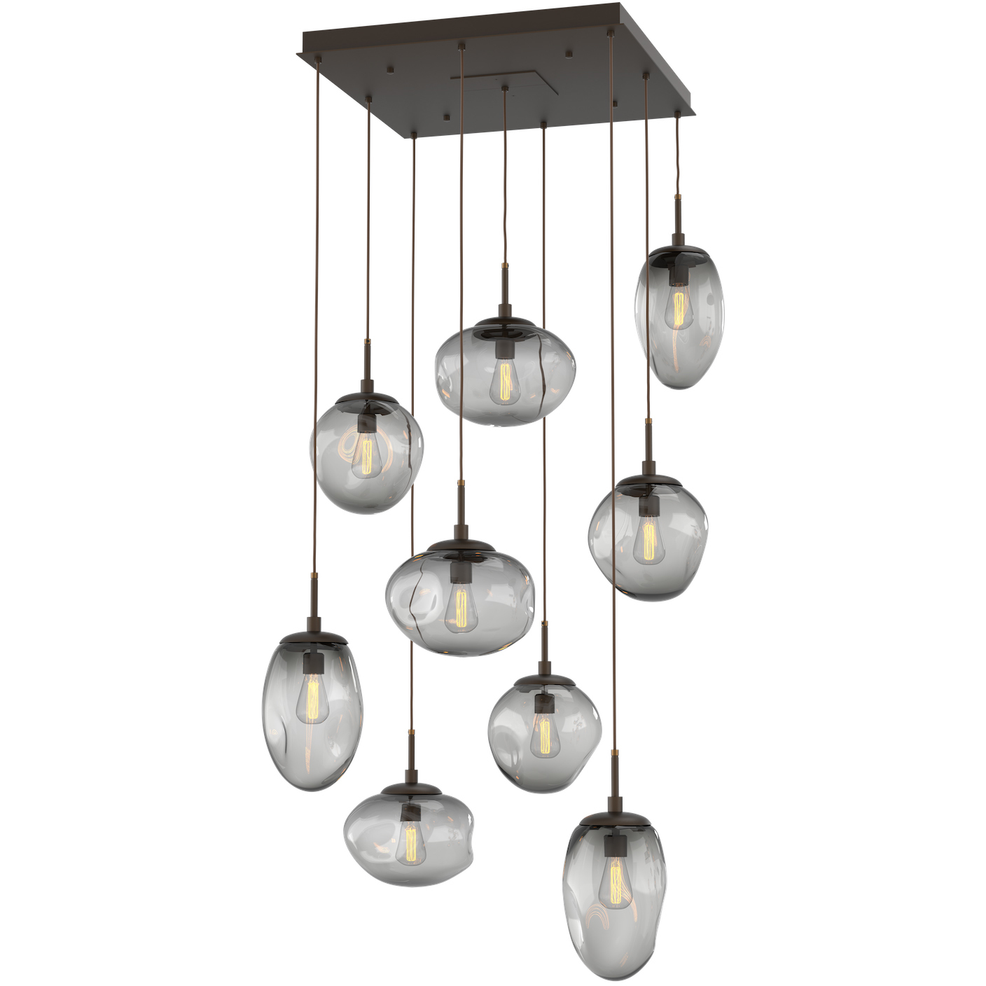 Cosmos Incandescent 9 Light 32 inch Flat Bronze Multi-Pendant Ceiling Light in Smoke Cosmos, Square Multi-Port