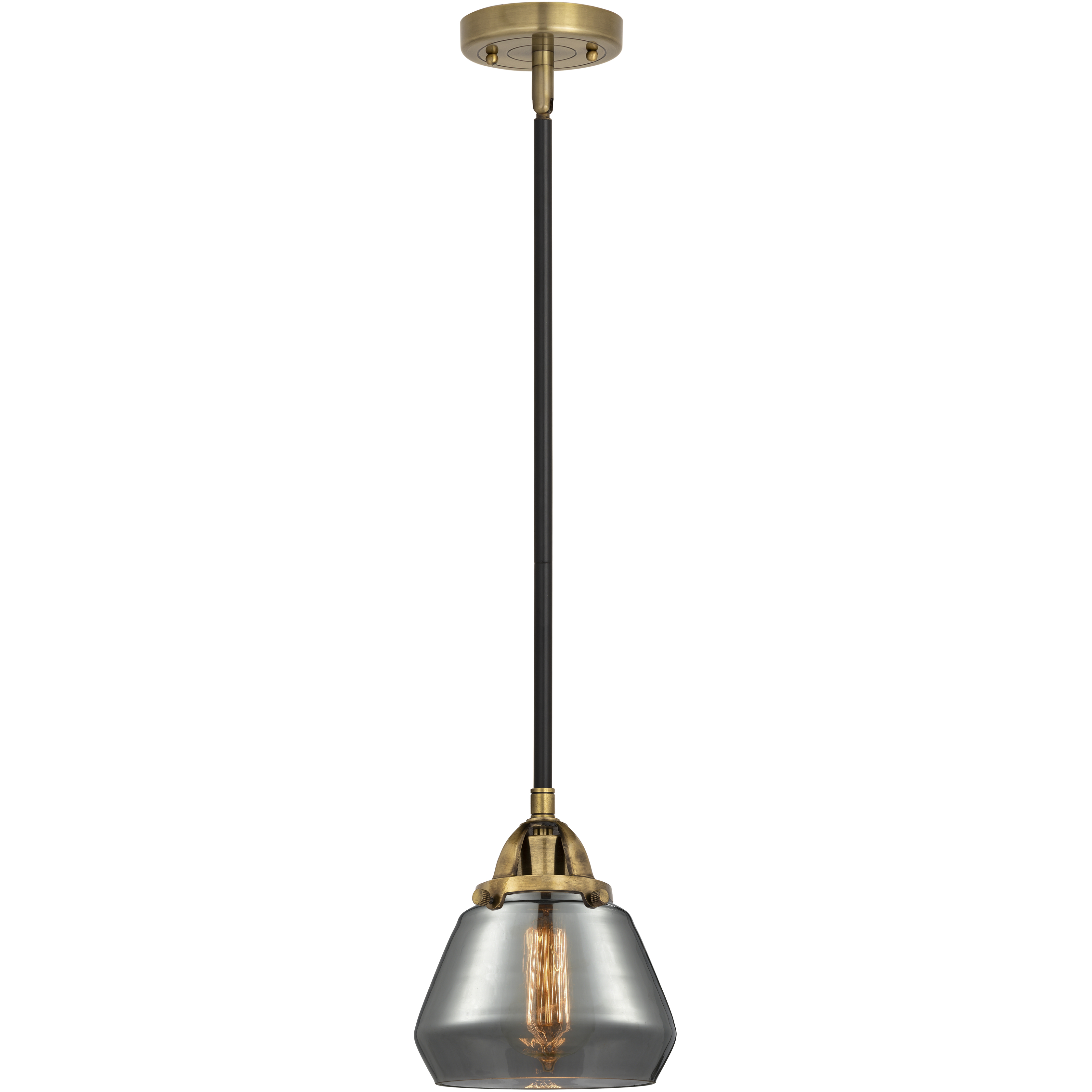 Nouveau 2 Fulton 1 Light 6.75 inch Black Antique Brass Mini Pendant Ceiling Light in Bulb Not Included, Light Smoke Glass