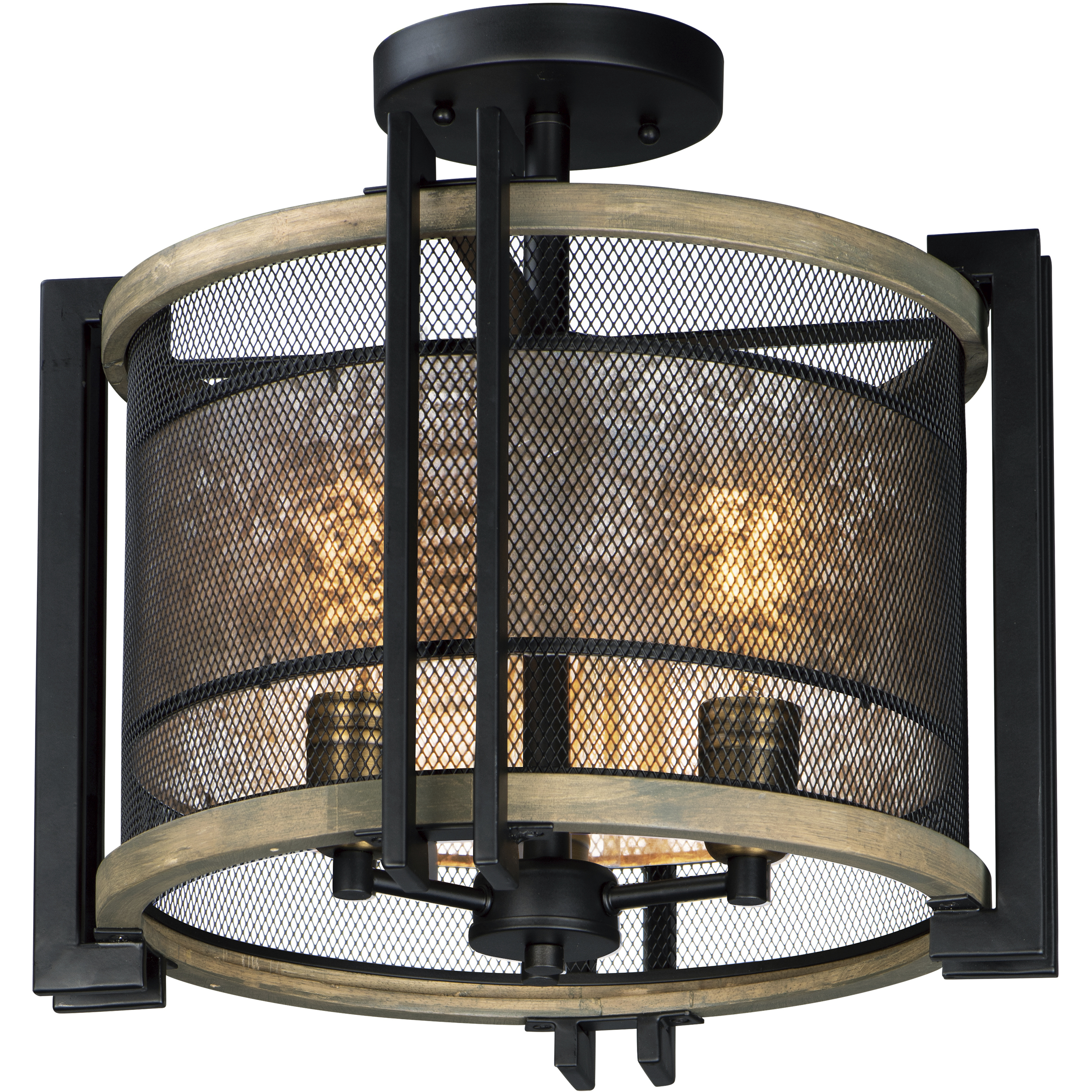 Boundry 3 Light 16.5 inch Black and Barn Wood and Antique Brass Flush Mount Ceiling Light