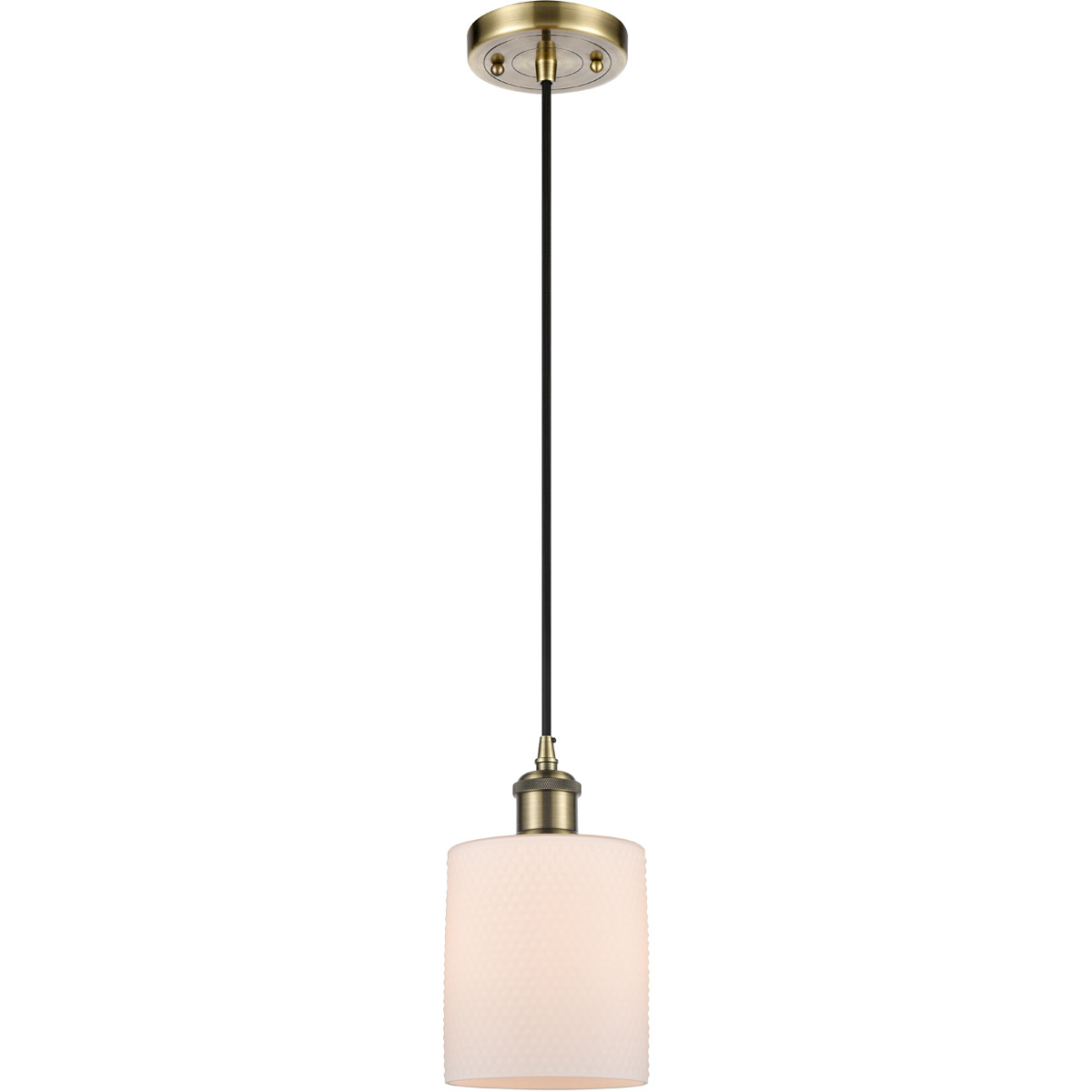 Ballston Cobbleskill LED 5 inch Antique Brass Mini Pendant Ceiling Light in Matte White Glass, Ballston